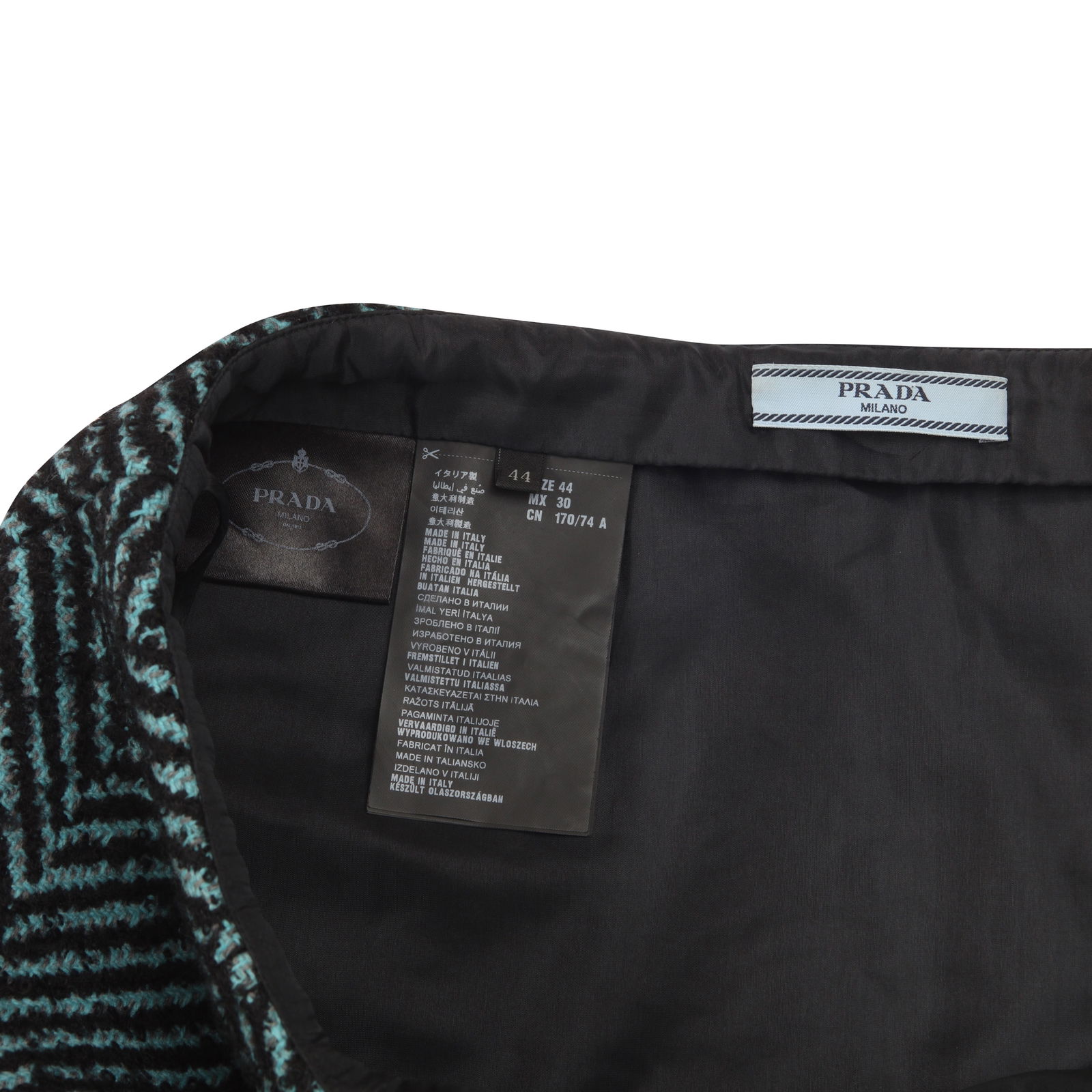 Prada Turquoise Wool Herringbone Tweed Skirt - Size 44 - 3