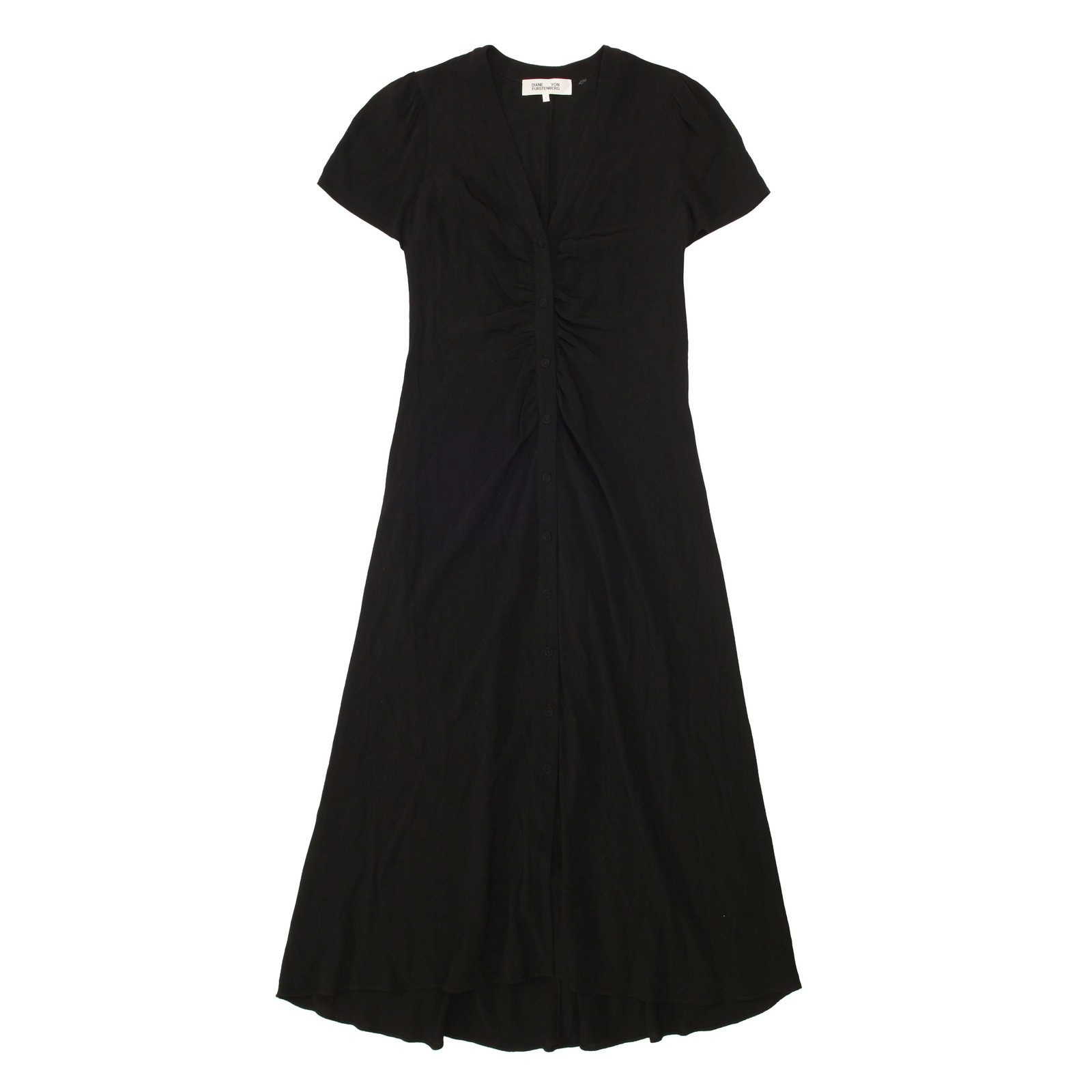 Diane Von Furstenberg Black Crepe Dress - Size L: Diane Von Furstenberg Black Crepe Dress - Size L ruched front, labelled size large 56cm chest, 128cm long Grade B Please log in to Chiswick Live account to view condition report
