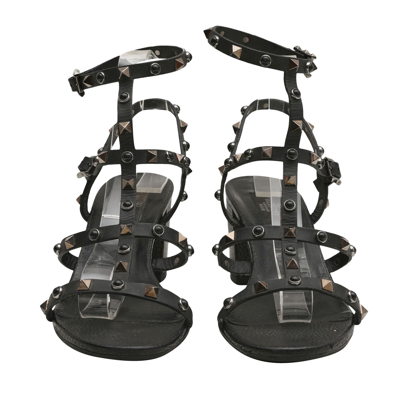 Valentino Black Rockstud Caged Block Heel Sandal - Size 41 - 2