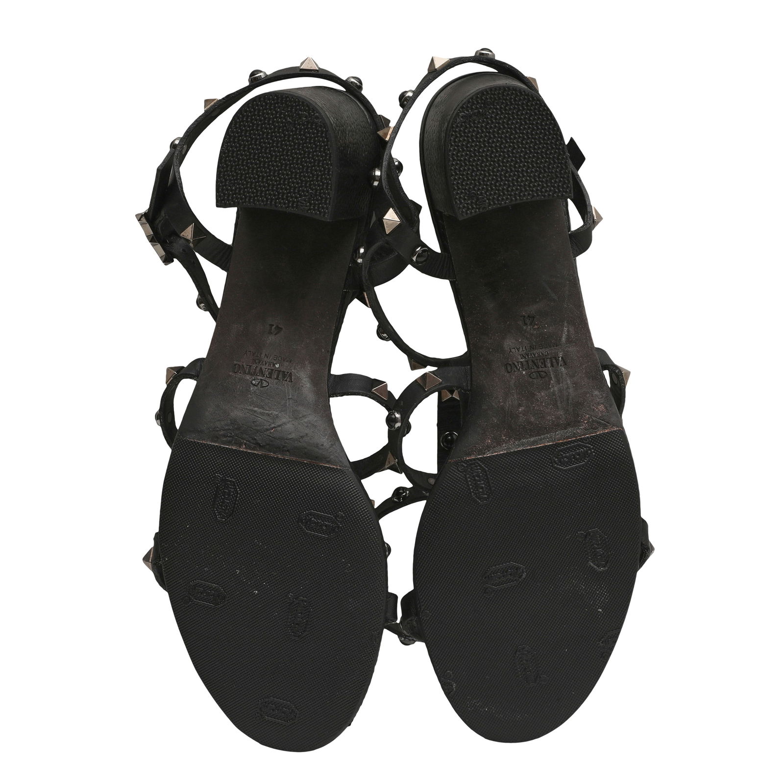 Valentino Black Rockstud Caged Block Heel Sandal - Size 41 - 4