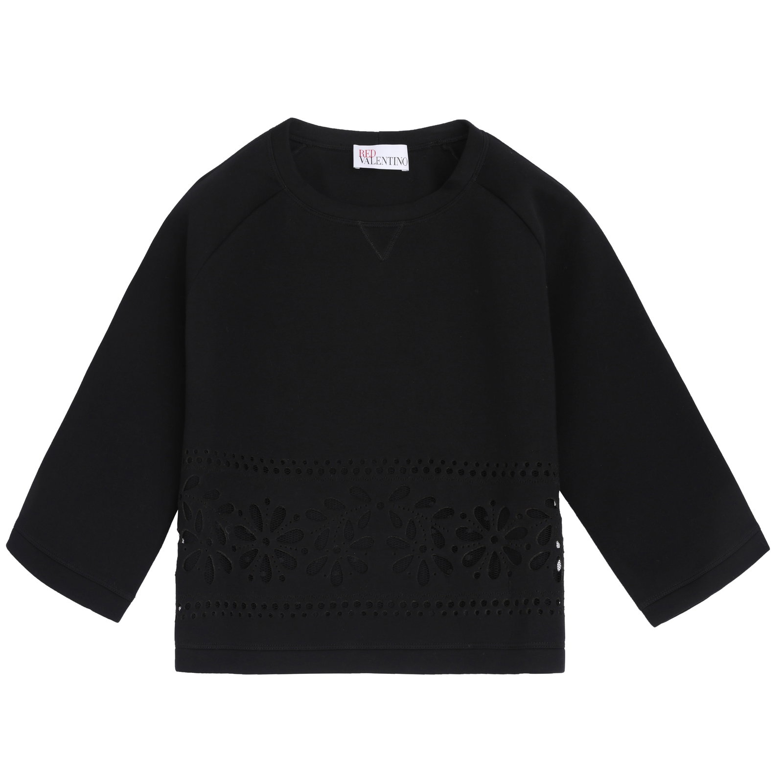 Red Valentino Black Scuba Cut Out Top - Size S: Red Valentino Black Scuba Cut Out Top - Size S floral cut out, labelled size small 52cm chest, 51cm long Grade B+ Please log in to Chiswick Live account to view condition report