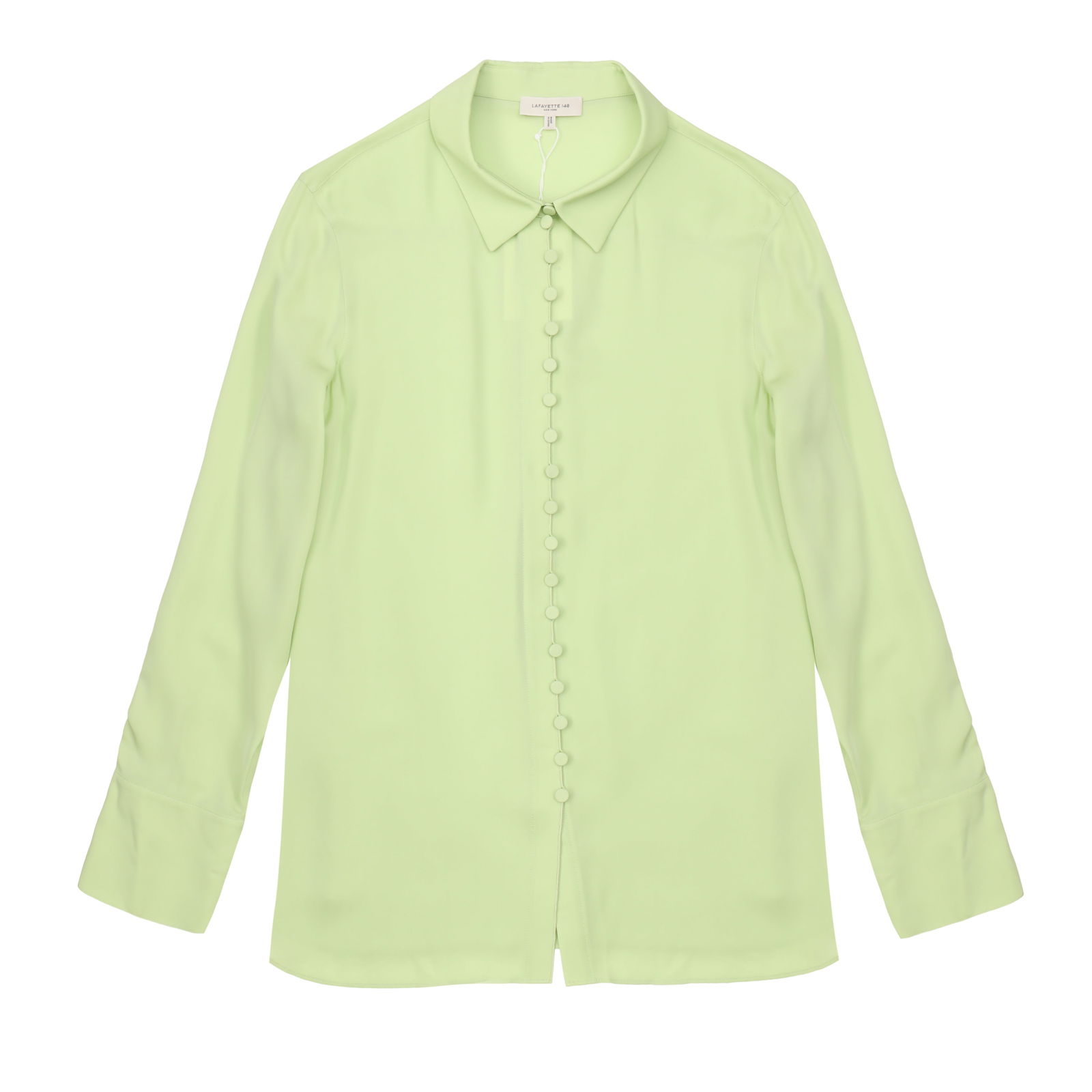 Lafayette 148 Mint Green Silk Shirt - Size XL: Lafayette 148 Mint Green Silk Shirt - Size XL oversized fit, labelled size extra large 58cm chest, 79cm long Includes branded garment bag Grade A Please log in to Chiswick Live account to view