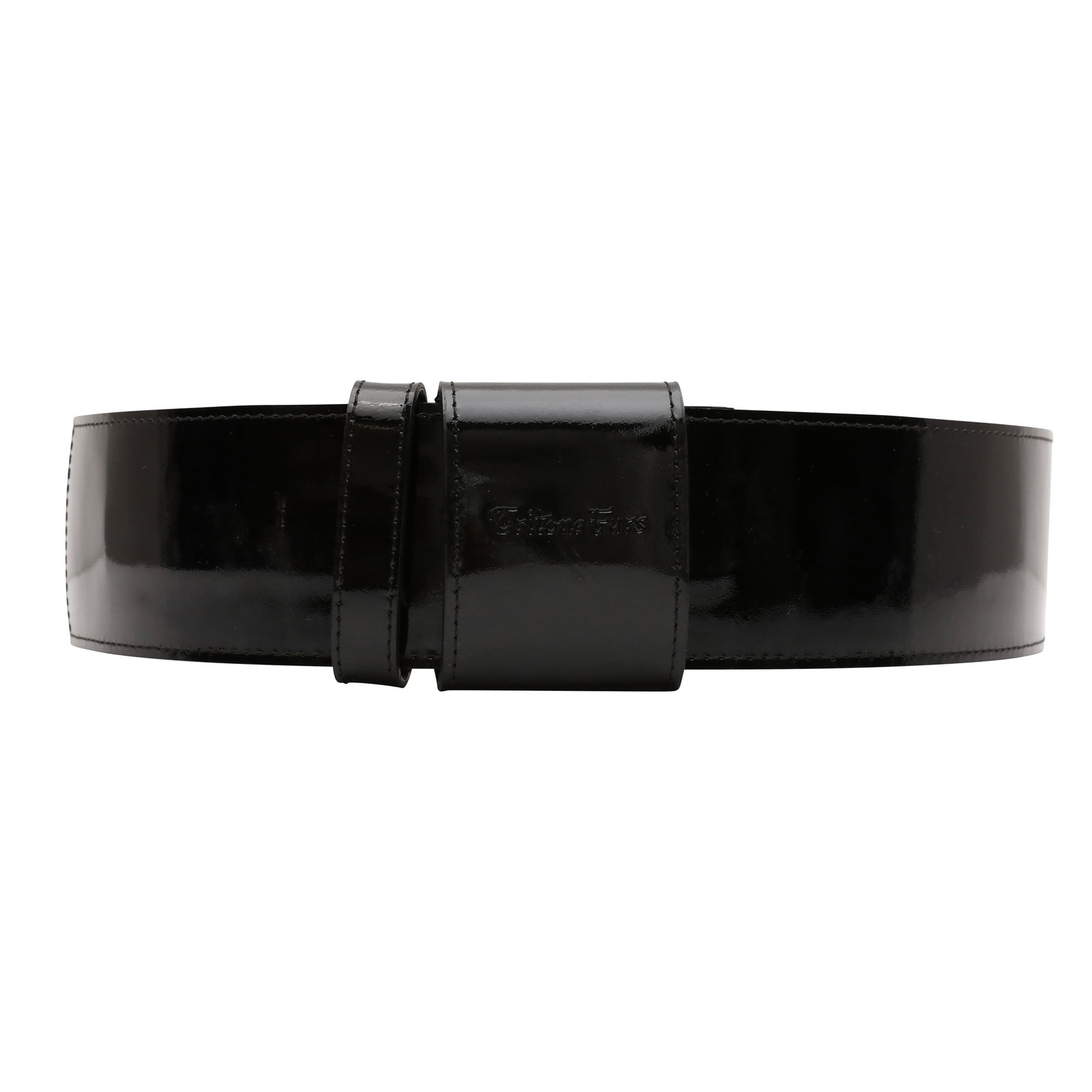 Tritone Furs Black Wide Belt: Tritone Furs Black Wide Belt patent leather, velcro fastening 6cm wide, 103cm long Grade B Please log in to Chiswick Live account to view condition report 