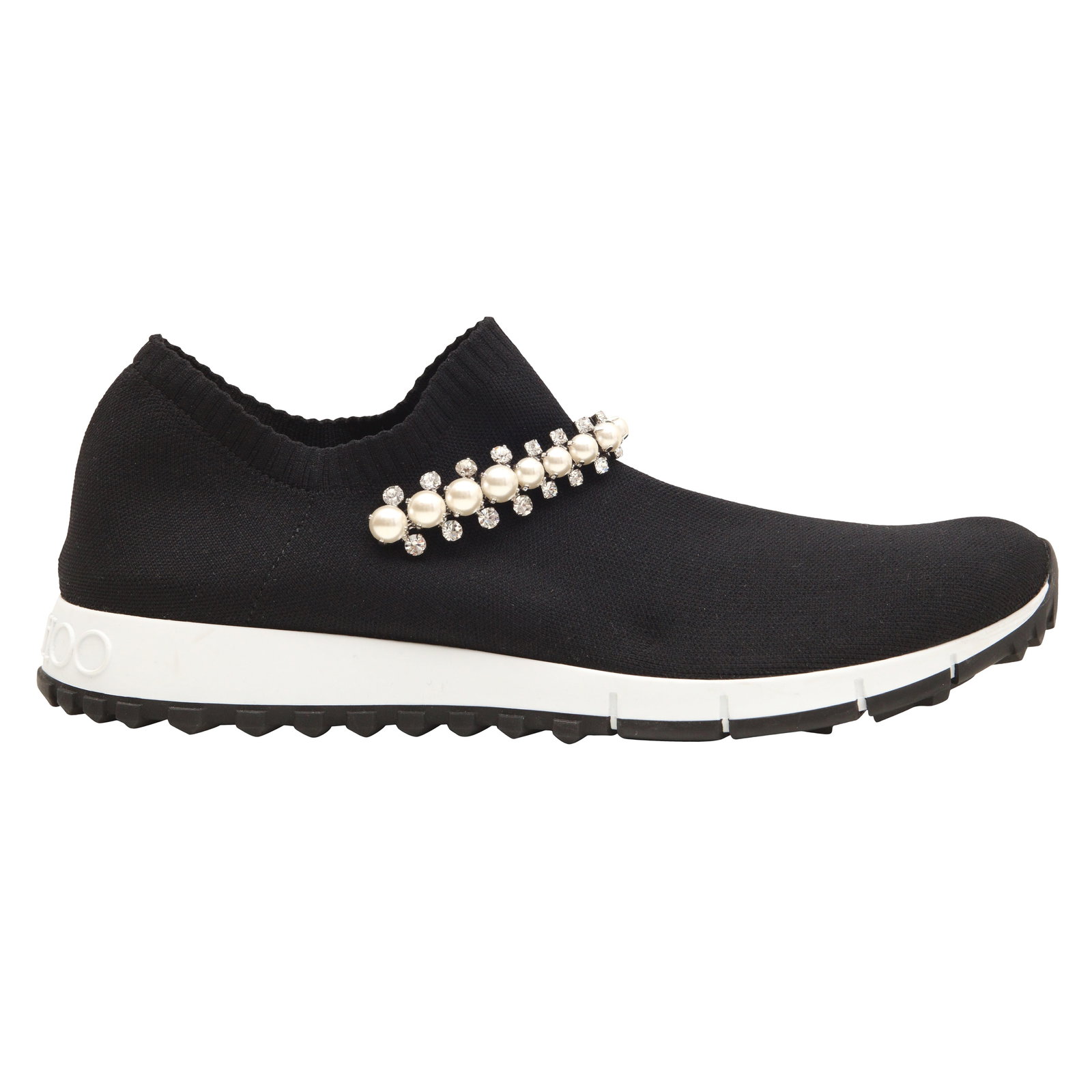 Jimmy Choo Black Verona Sneaker - Size 40: Jimmy Choo Black Verona Sneaker - Size 40 stretch knit fabric, crystal and imitation pearl embellishment, silver tone hardware, labelled size 40 (UK 7) Heel height 2.5cm Includes dustbags Grade