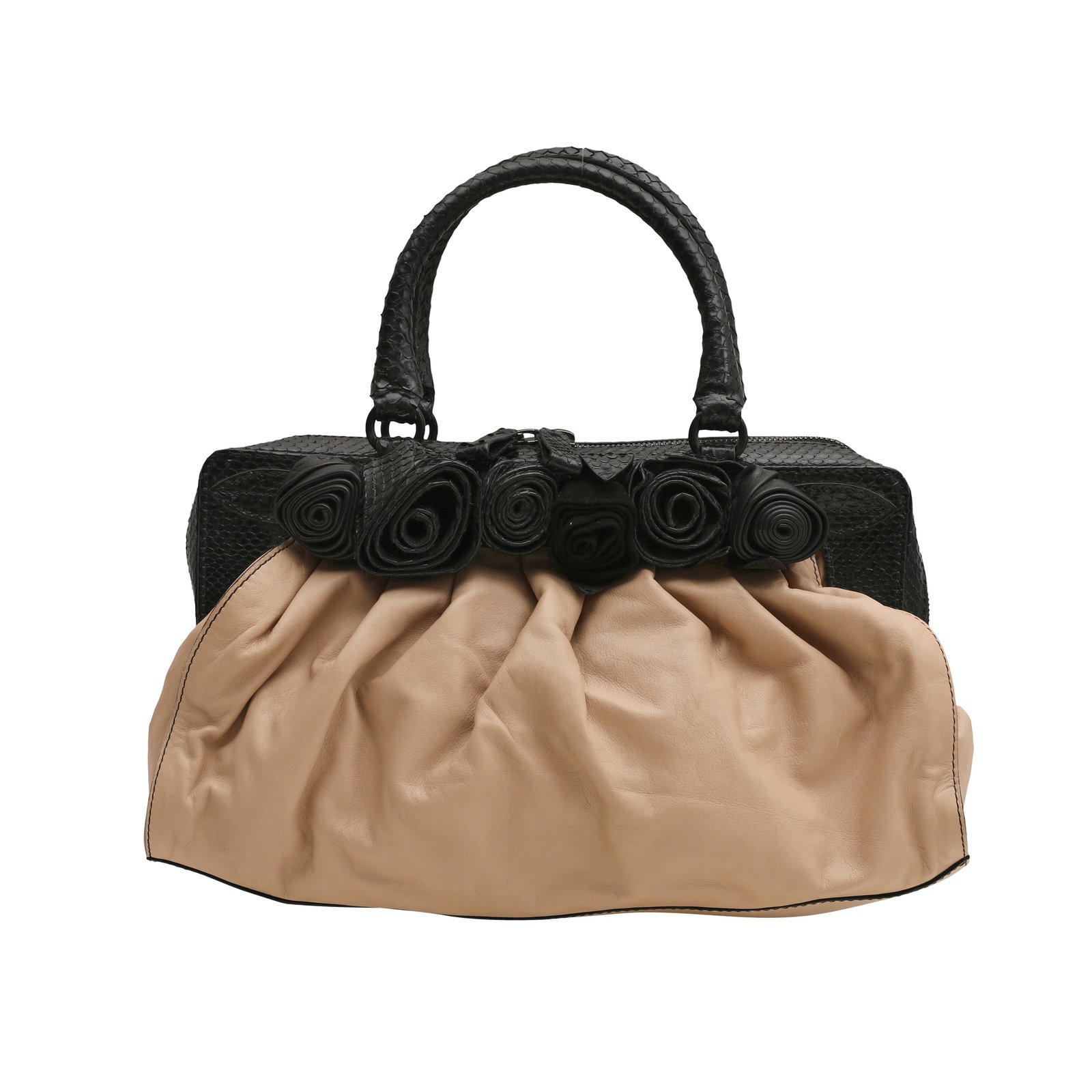 λ Valentino Beige Fleur Frame Bag: λ Valentino Beige Fleur Frame Bag lamb leather, black python trim, ruthenium trim hardware 35 w x 19 h x 10 d cm Grade B Please log in to Chiswick Live account to view condition