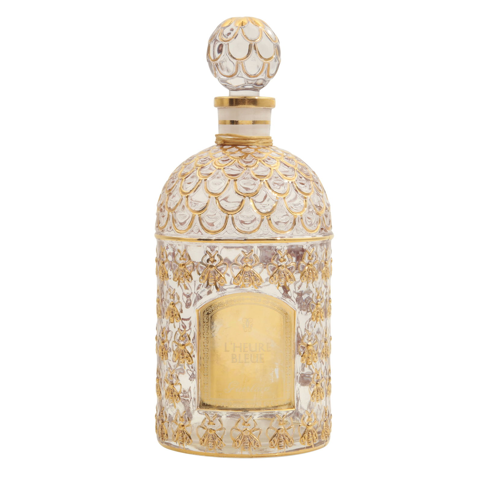 Guerlain 'L'Heure Bleue' Perfum Bottle 1000ml: Guerlain 'L'Heure Bleue' Perfum Bottle 1000ml an empty glass bottle, 'Bee Bottle' design created in 1853 by Pierre Francois-Pascal Guerlain for Empress Eugenie, hand painted, 24kt gold plated,
