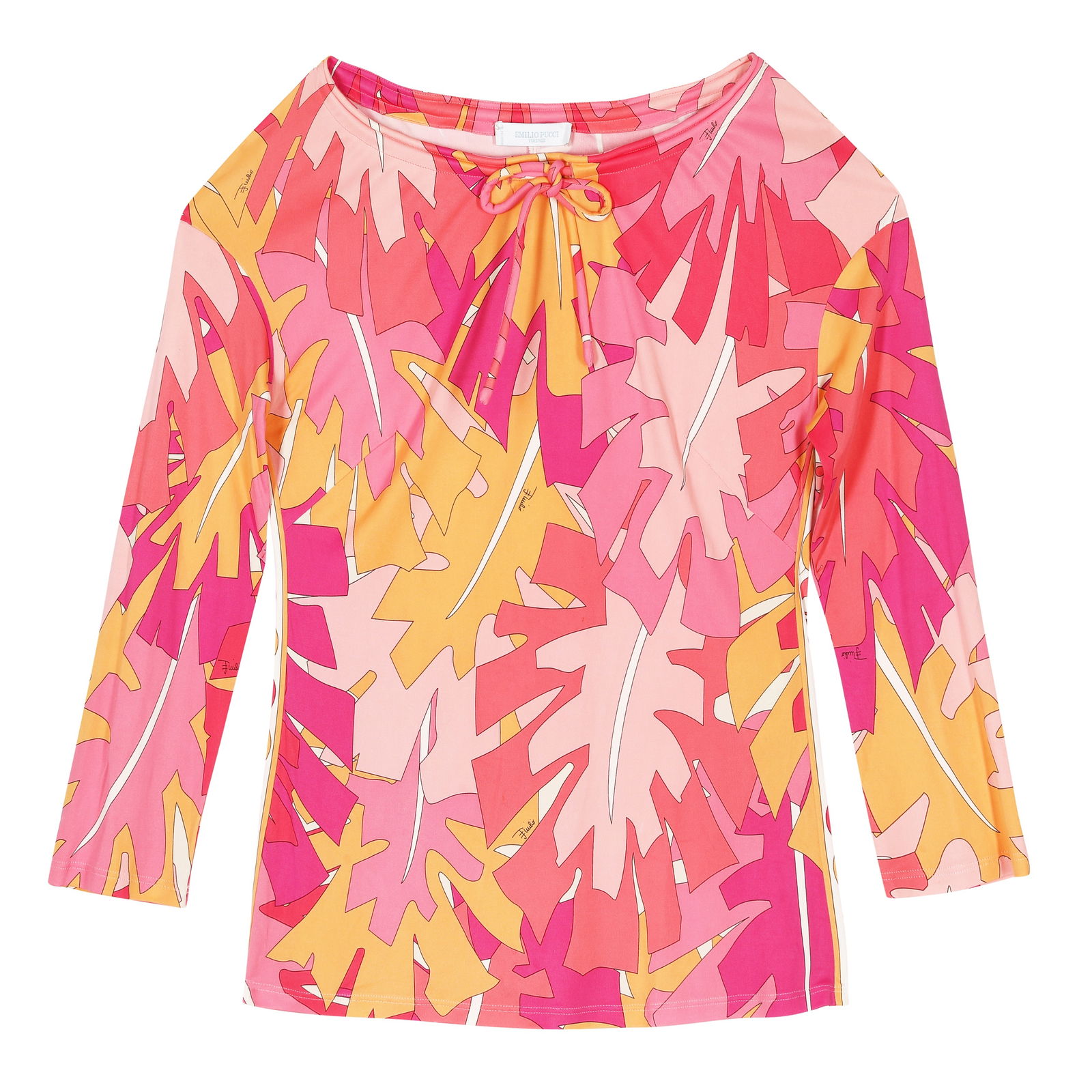Emilio Pucci Pink Abstract Top - Size UK 12: Emilio Pucci Pink Abstract Top - Size UK 12 orange, fuchsia and white signature design, labelled size 12 52cm chest, 63cm long Grade B Please log in to Chiswick Live account to view condition