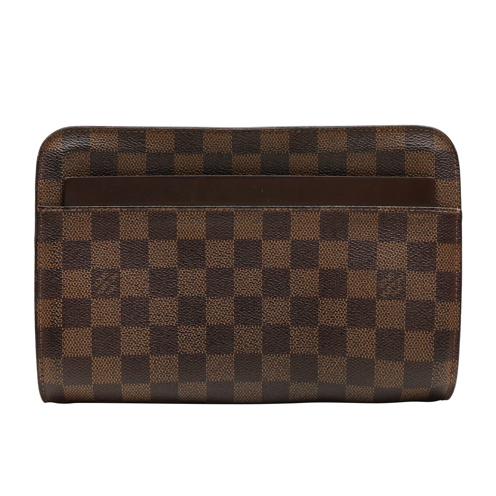 Louis Vuitton Damier Ebene Saint Louis Pouchette: Louis Vuitton Damier Ebene Saint Louis Pouchette coated canvas, leather trim and retractable strap, gold tone hardware 23 w x 16 h x 6 d cm Date code (FL0052), 2002 Includes dustbag Grade