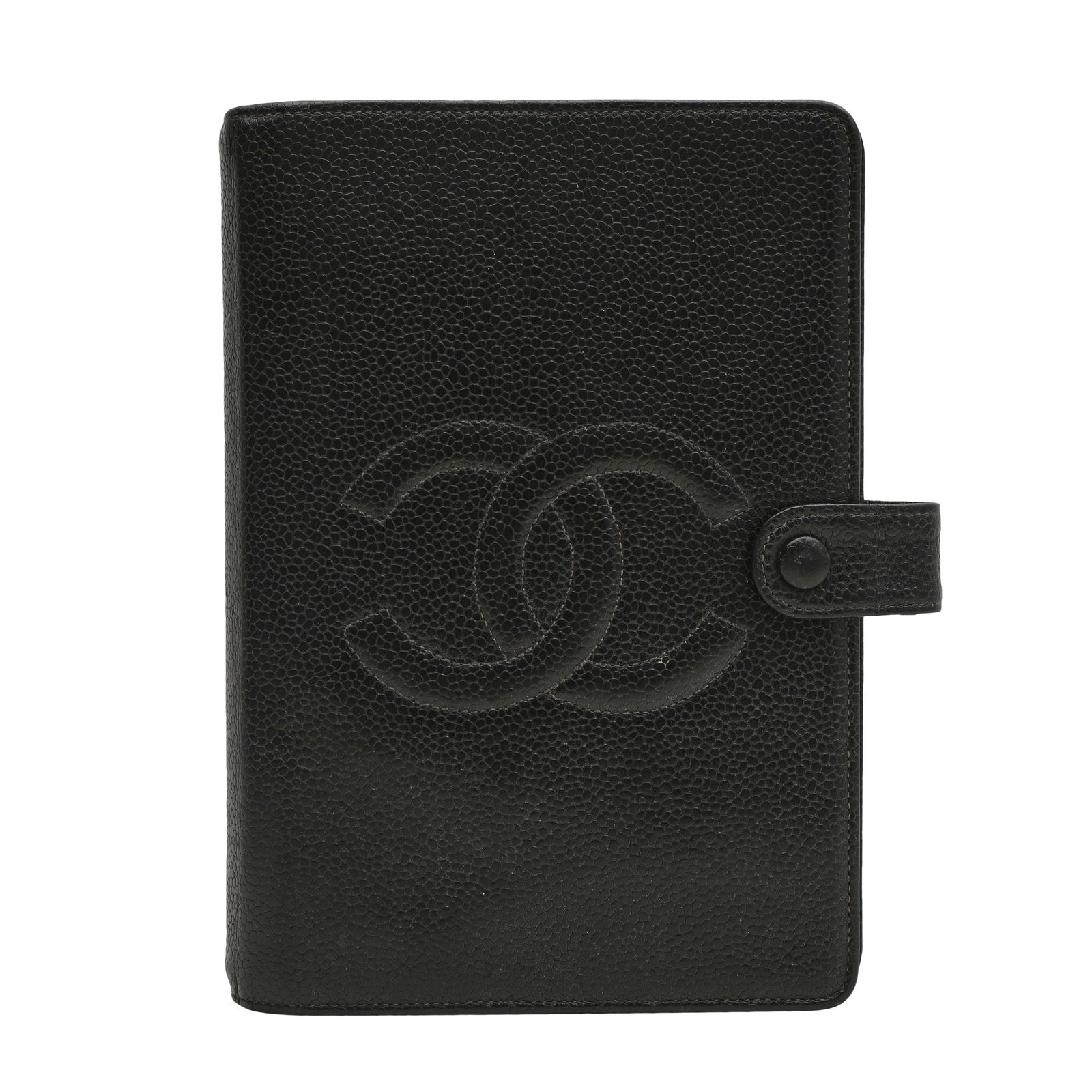 Chanel Black CC Agenda Cover: Chanel Black CC Agenda Cover caviar leather, gold tone hardware 12 w x 19 h x 4 d cm Serial code (4521975), 1996-1997 Includes serial sticker and dustbag Grade B+ Please log in to Chiswick Live