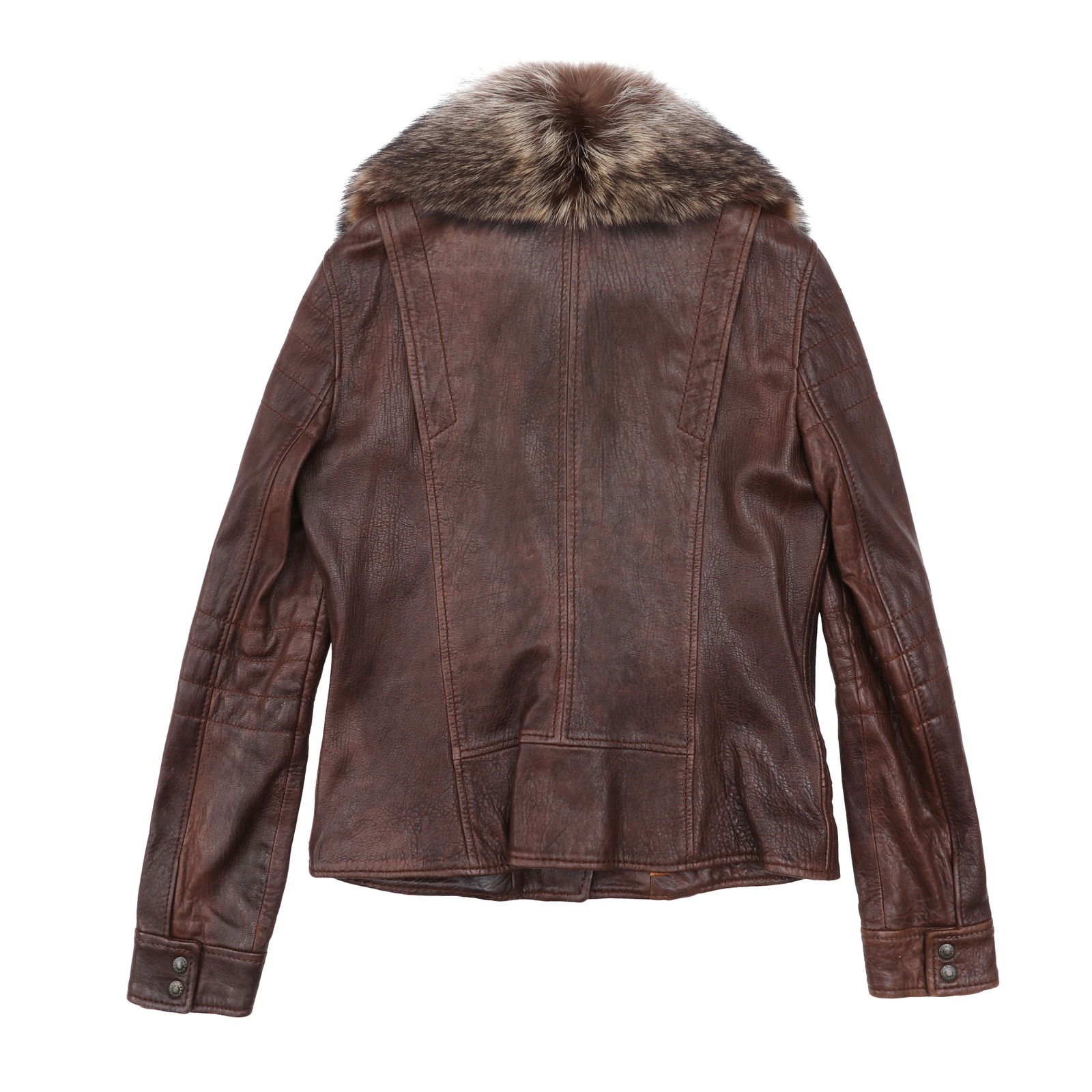 Dolce & Gabbana Brown Leather Fur Collar Jacket - Size S-M - 2