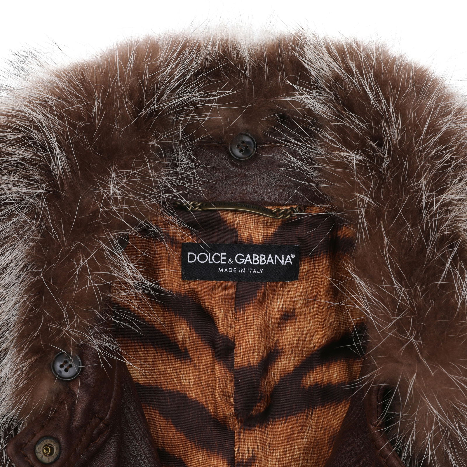 Dolce & Gabbana Brown Leather Fur Collar Jacket - Size S-M - 3