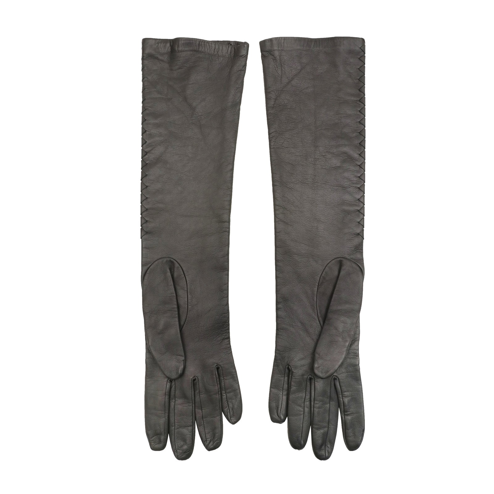 Bottega Veneta Grey Leather Intrecciato Long Gloves - Size 8 - 2