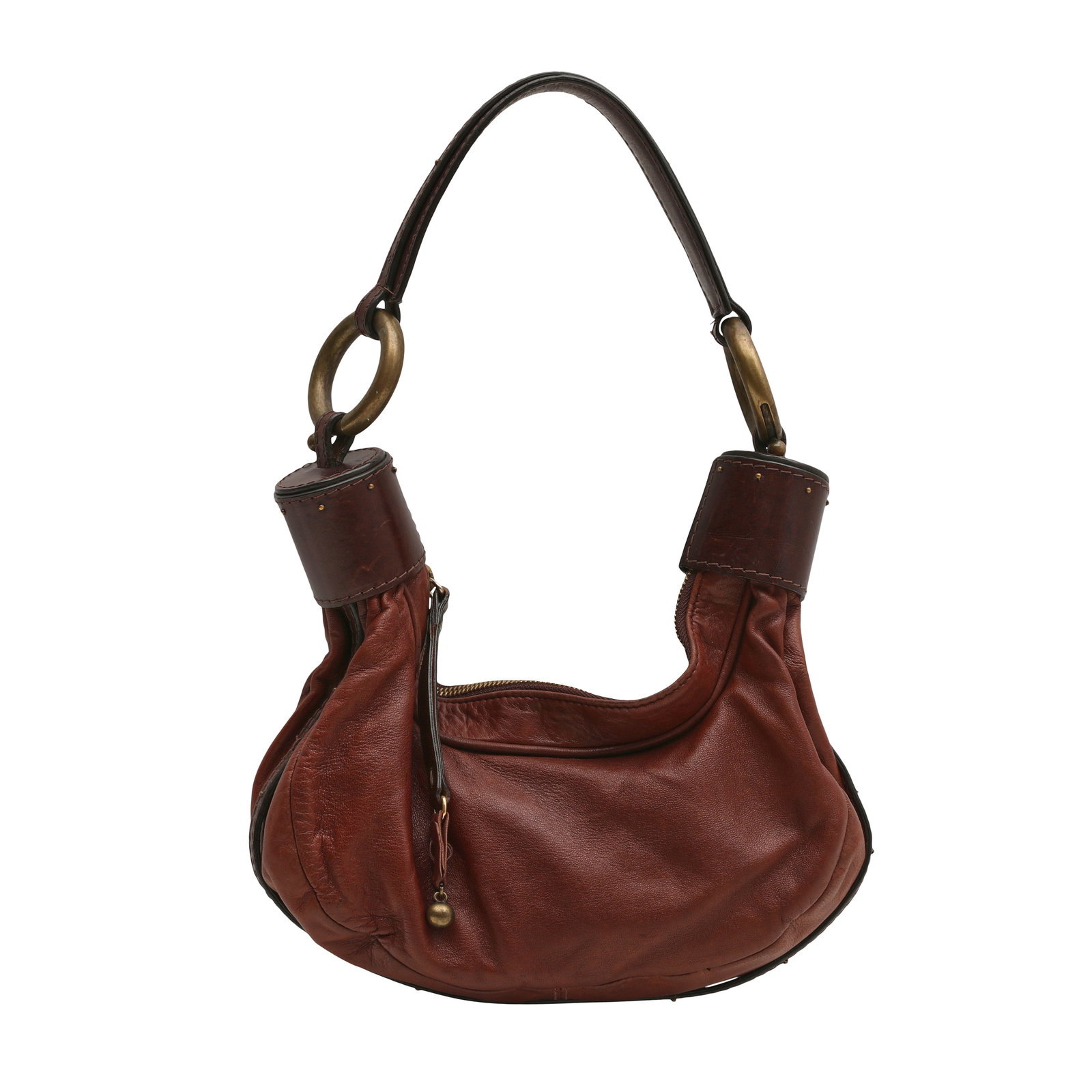 Chloe Brown Small Hobo Bag: Chloe Brown Small Hobo Bag lamb leather, calf leather trim and strap, brass tone hardware 22 w x 12 h x 7 d cm Grade B- Please log in to Chiswick Live account to view condition report