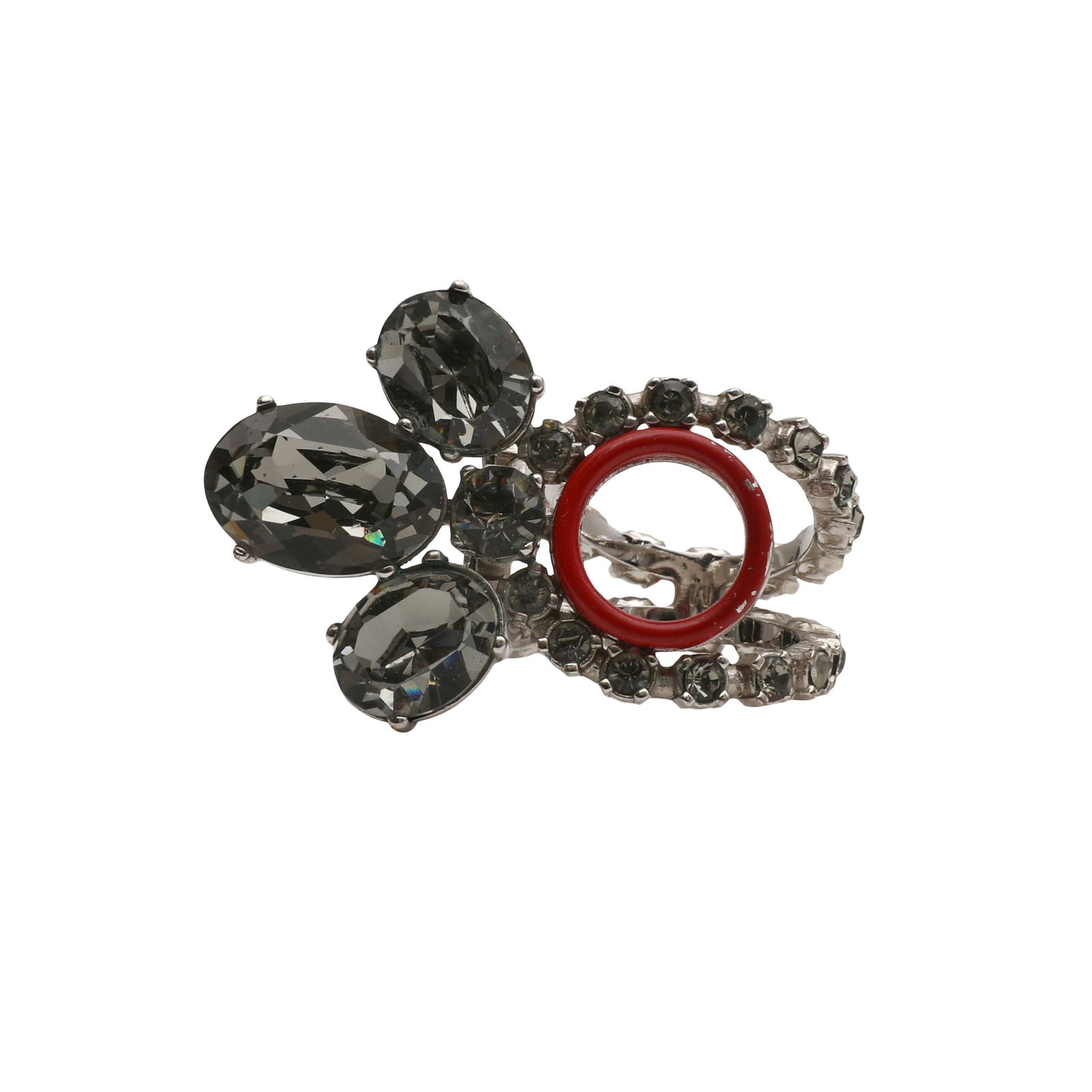 Dior Open Flower Statement Dress Ring: Dior Open Flower Statement Dress Ring red enamel, swarvoski crystal, silver tone Ring size N Includes dustbag Grade B- Please log in to Chiswick Live account to view condition report 