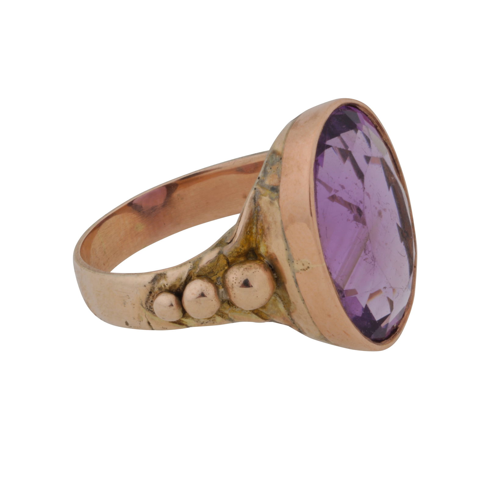 An amethyst single stone ring Yellow metal - 2