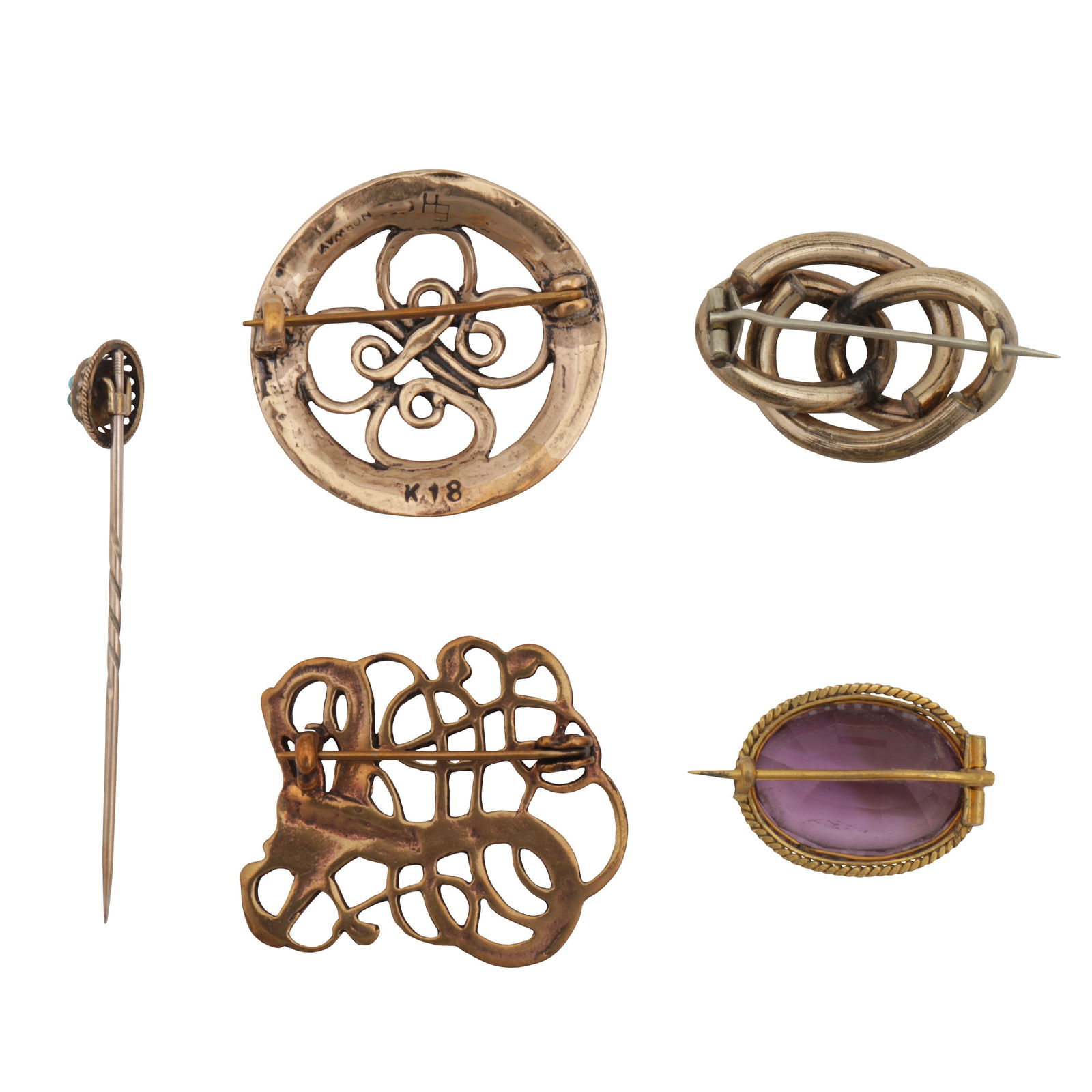 Five brooches Yellow metal - 2