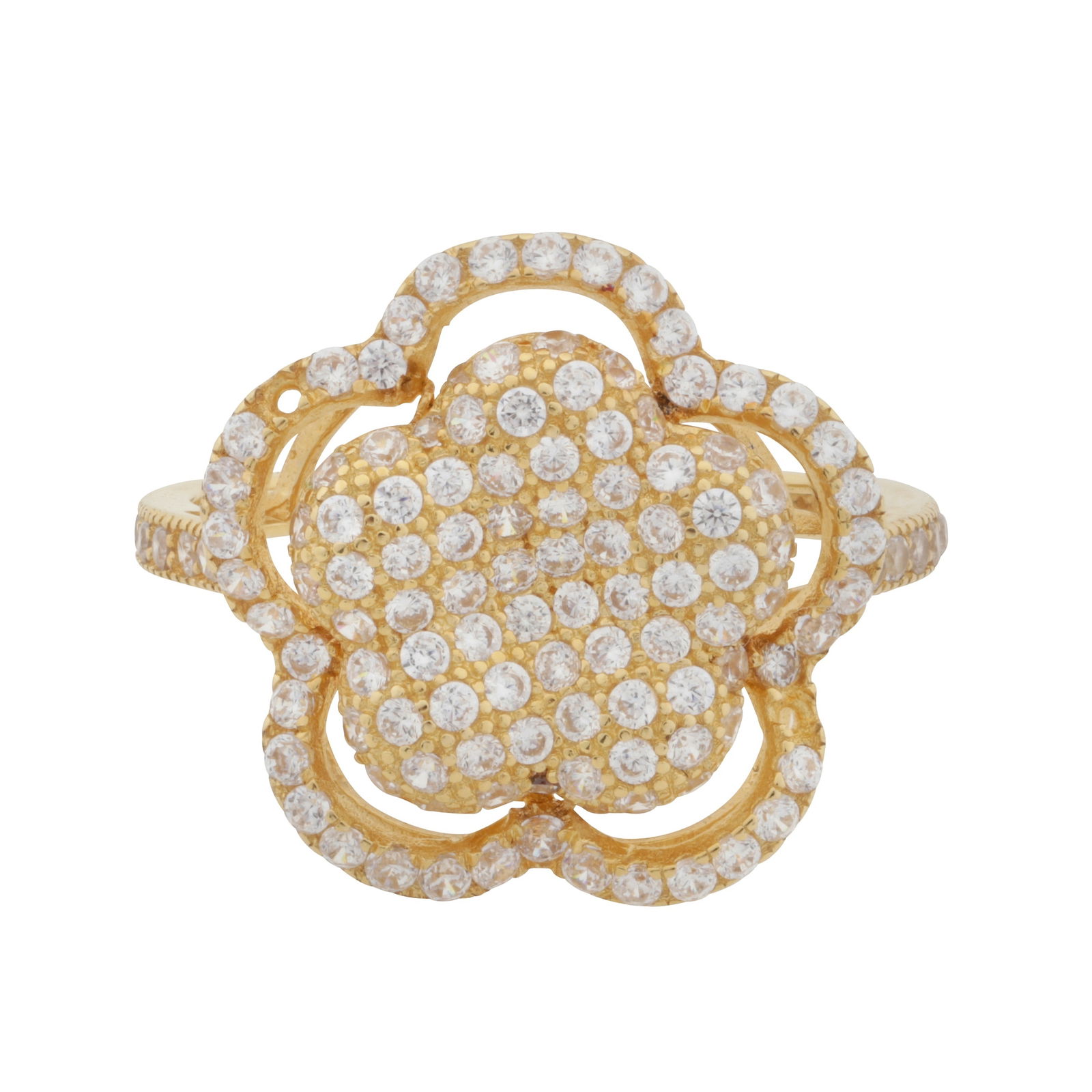 A diamond imitation flower ring Yellow metal (1 of 2)