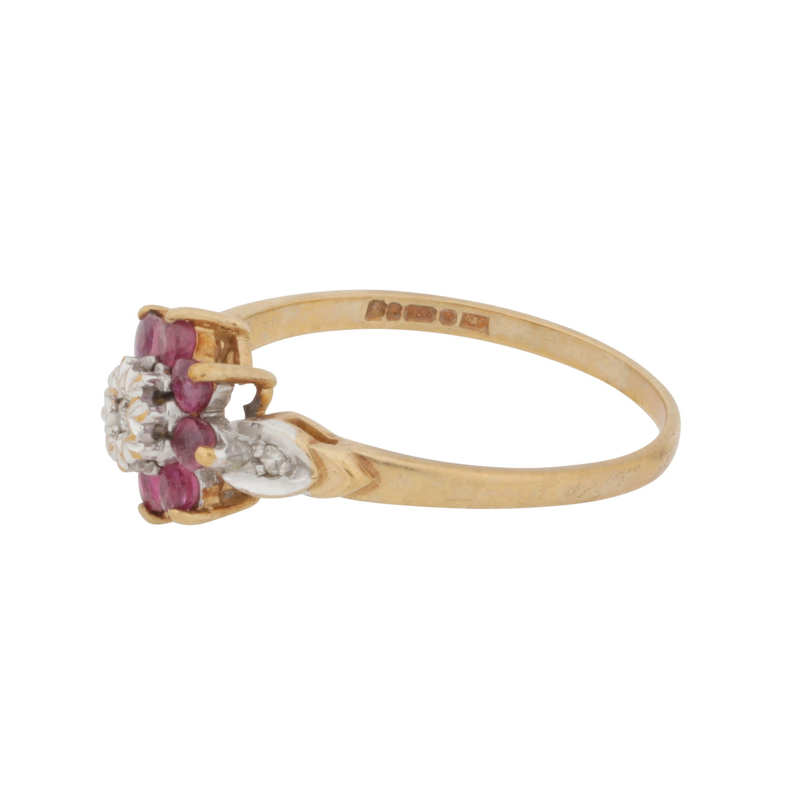 A ruby and diamond flower ring 9ct yellow gold - 2