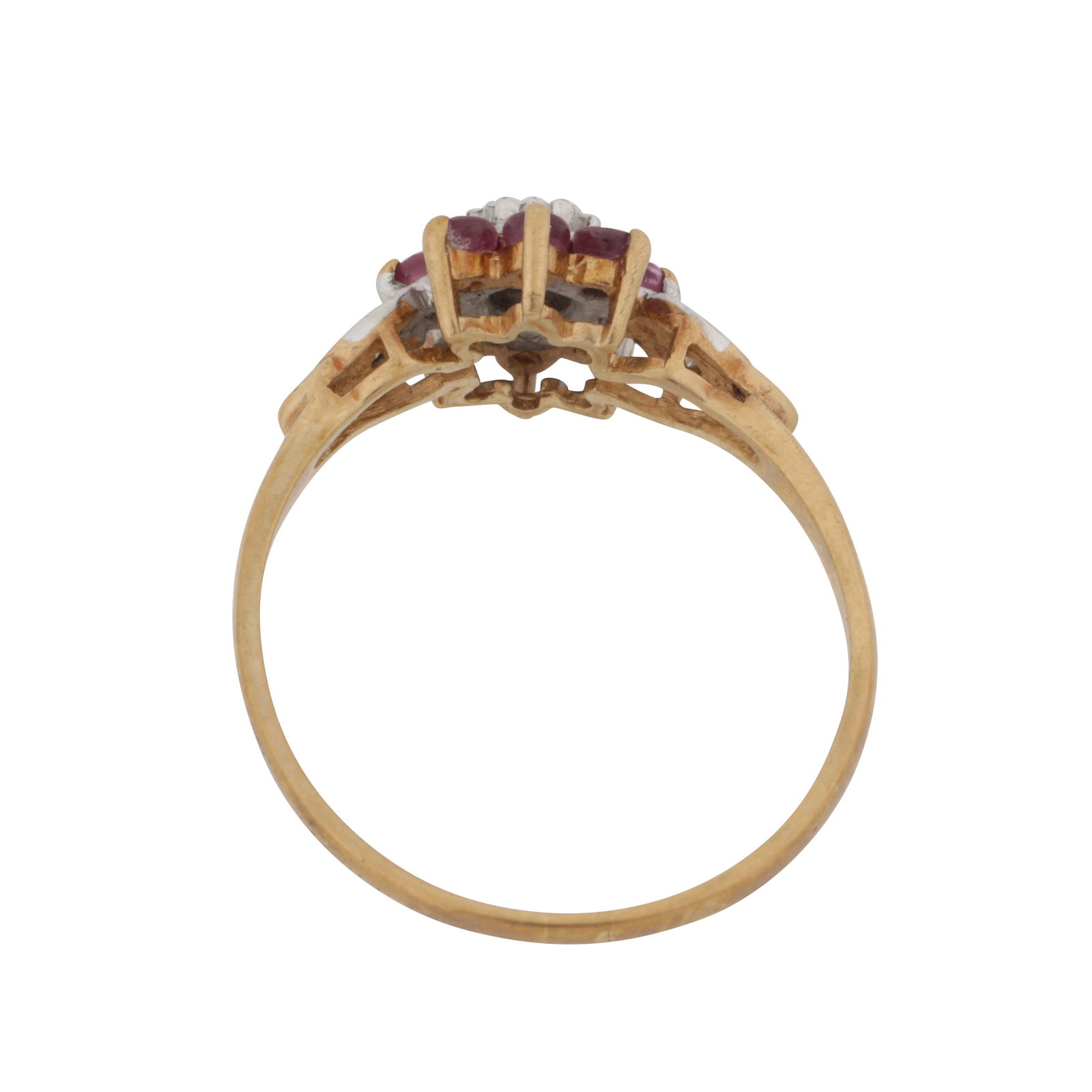 A ruby and diamond flower ring 9ct yellow gold - 3