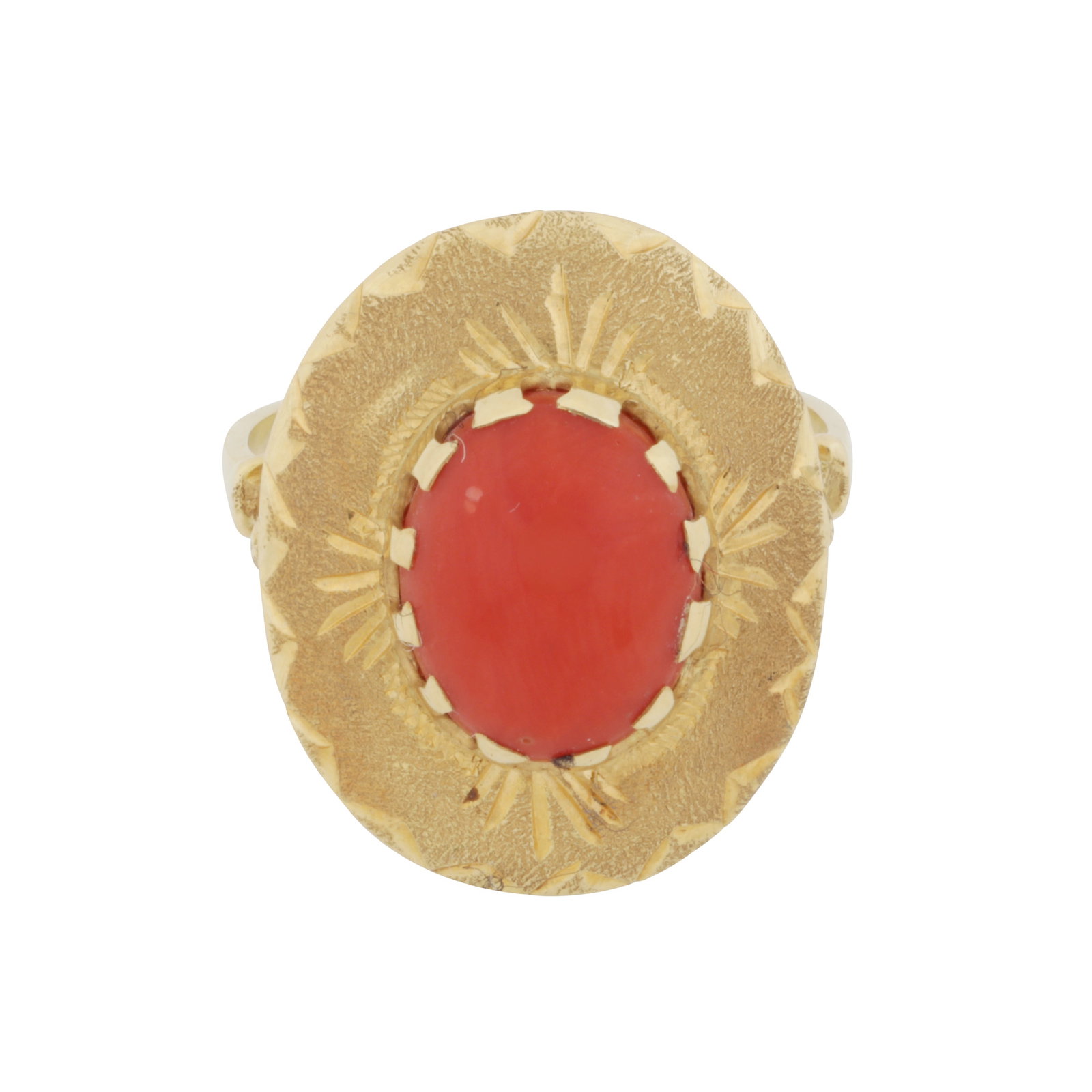 A coral single stone ring 18ct yellow gold (1 of 3)