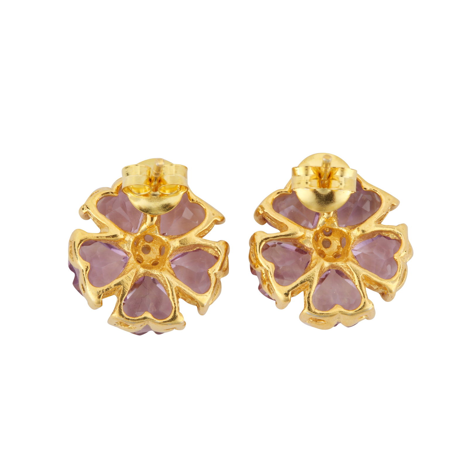 A pair of amethyst and paste flower stud earrings Yellow metal - 2