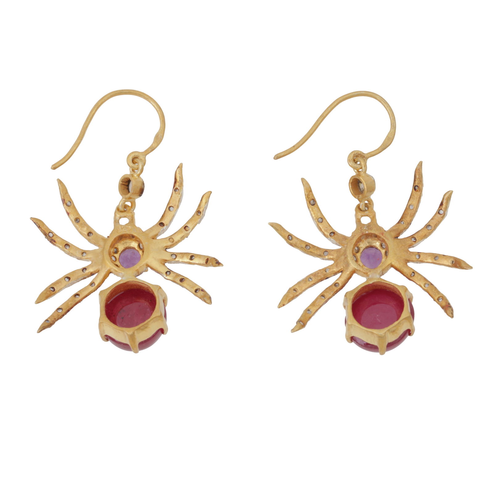A pair of ruby, amethyst, and diamond spider earrings Yellow and white metal - 2