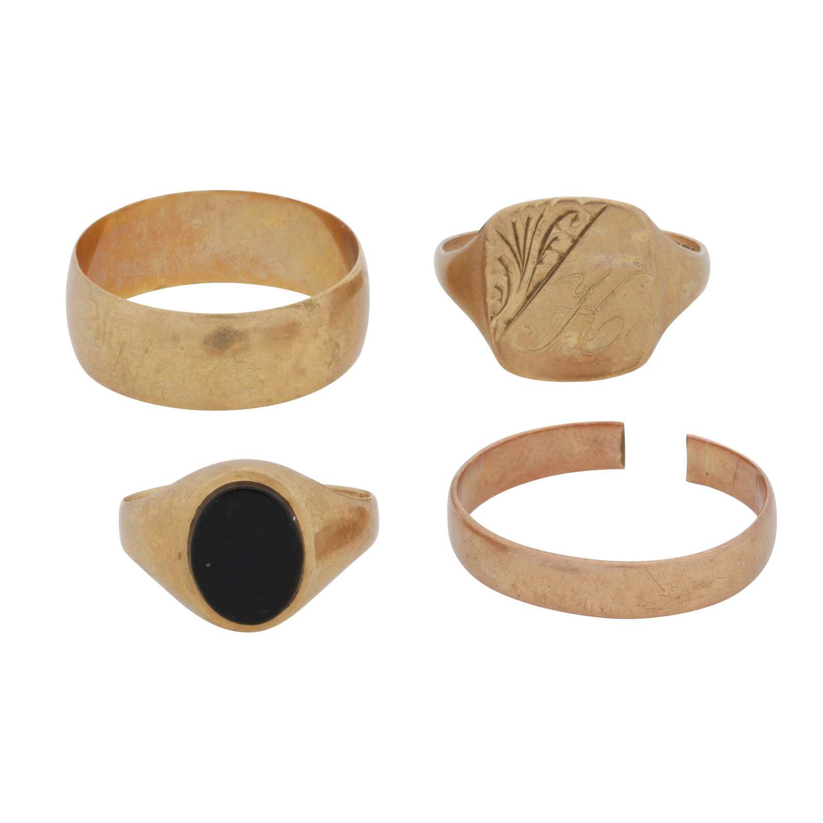 Four rings 9 carat gold: Four rings 9 carat gold Set in 9 carat gold, all hallmarked, various sizes (4)