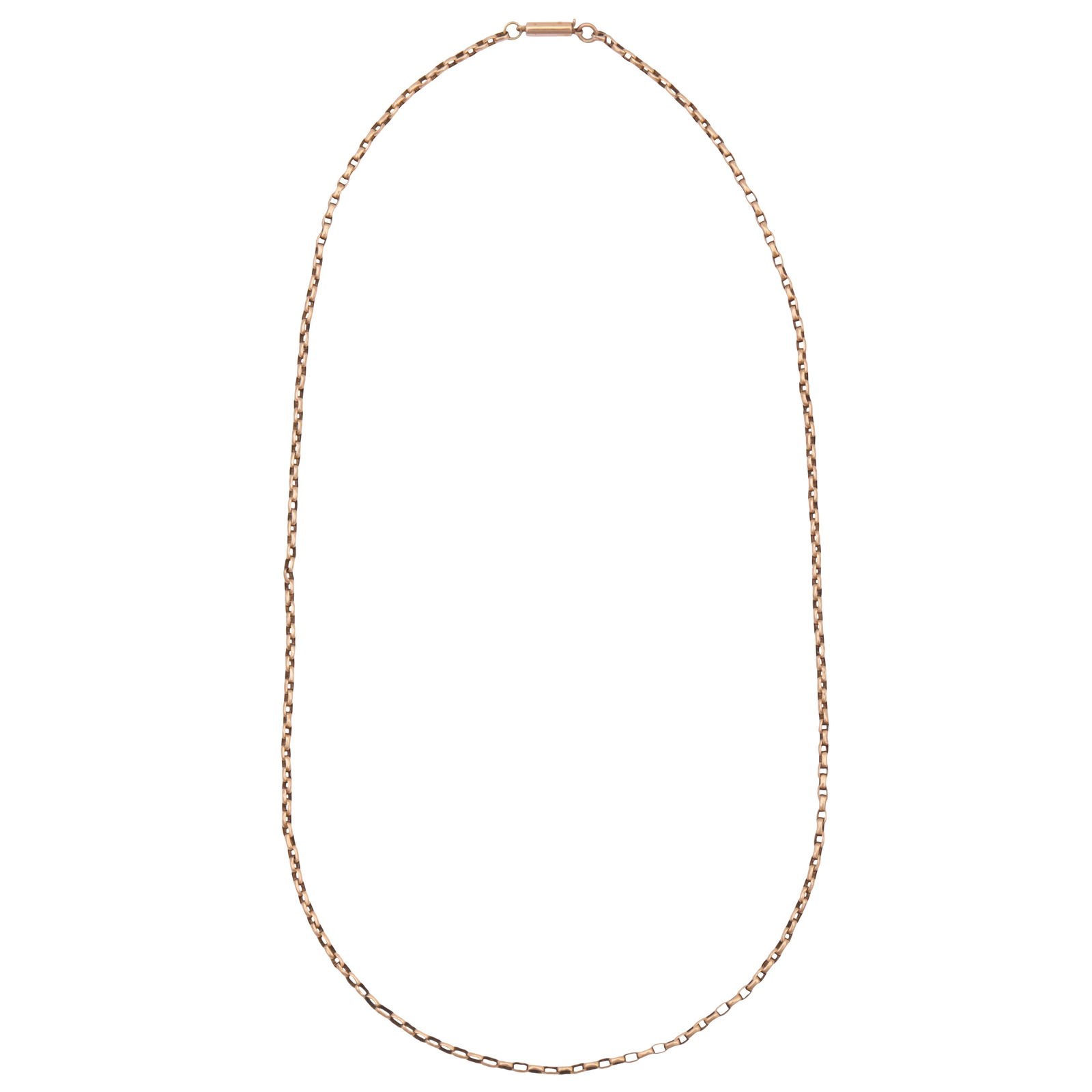 A chain necklace Yellow metal: A chain necklace Yellow metal Of cable-link chain design, to a barrel push clasp, unmarked, length 51.5cm The item has been XRF tested and found to be 9ct gold.