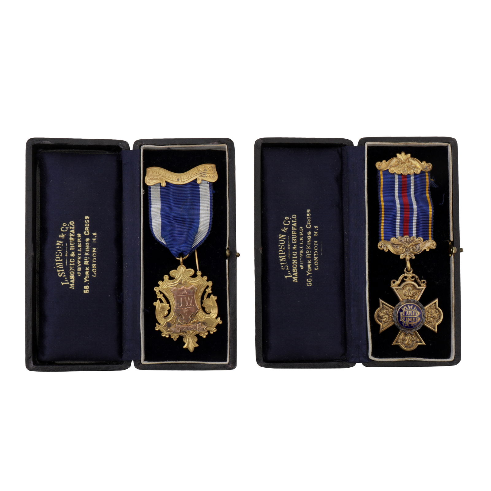 London 1927 by Louis Simpson Two cased George V sterling silver gilt masonic medals - 2