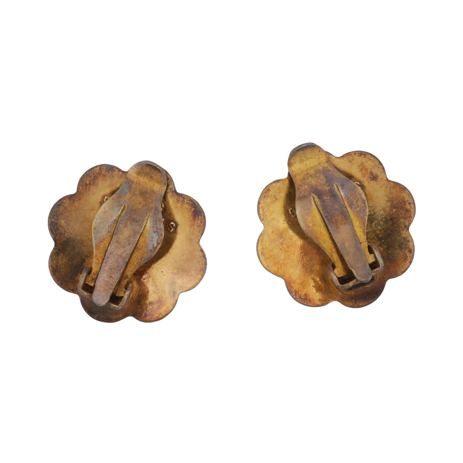 David Andersen | A pair of blue and white enamel flower earrings Yellow metal - 2