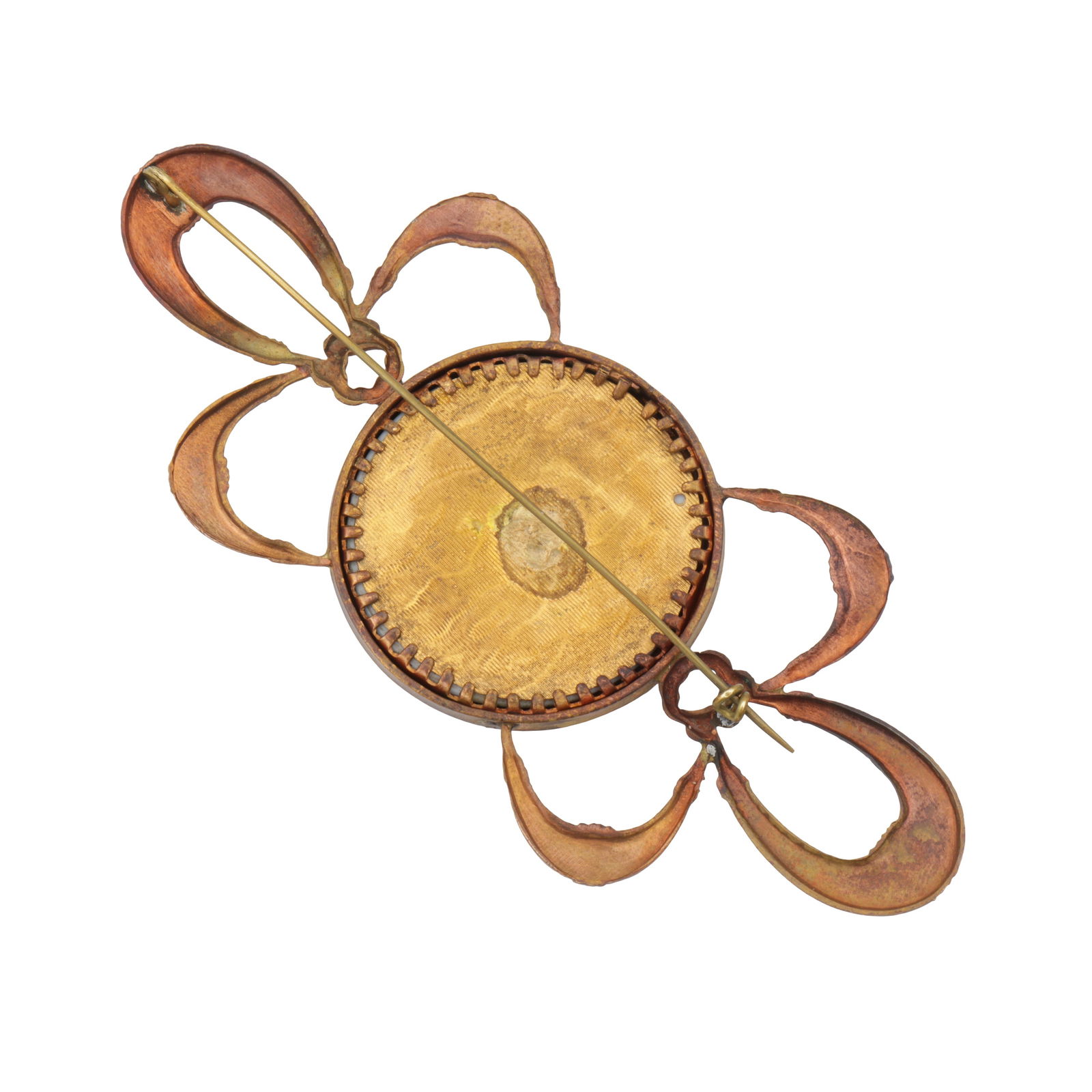 A portrait miniature brooch in a leather case Yellow and red metal - 2