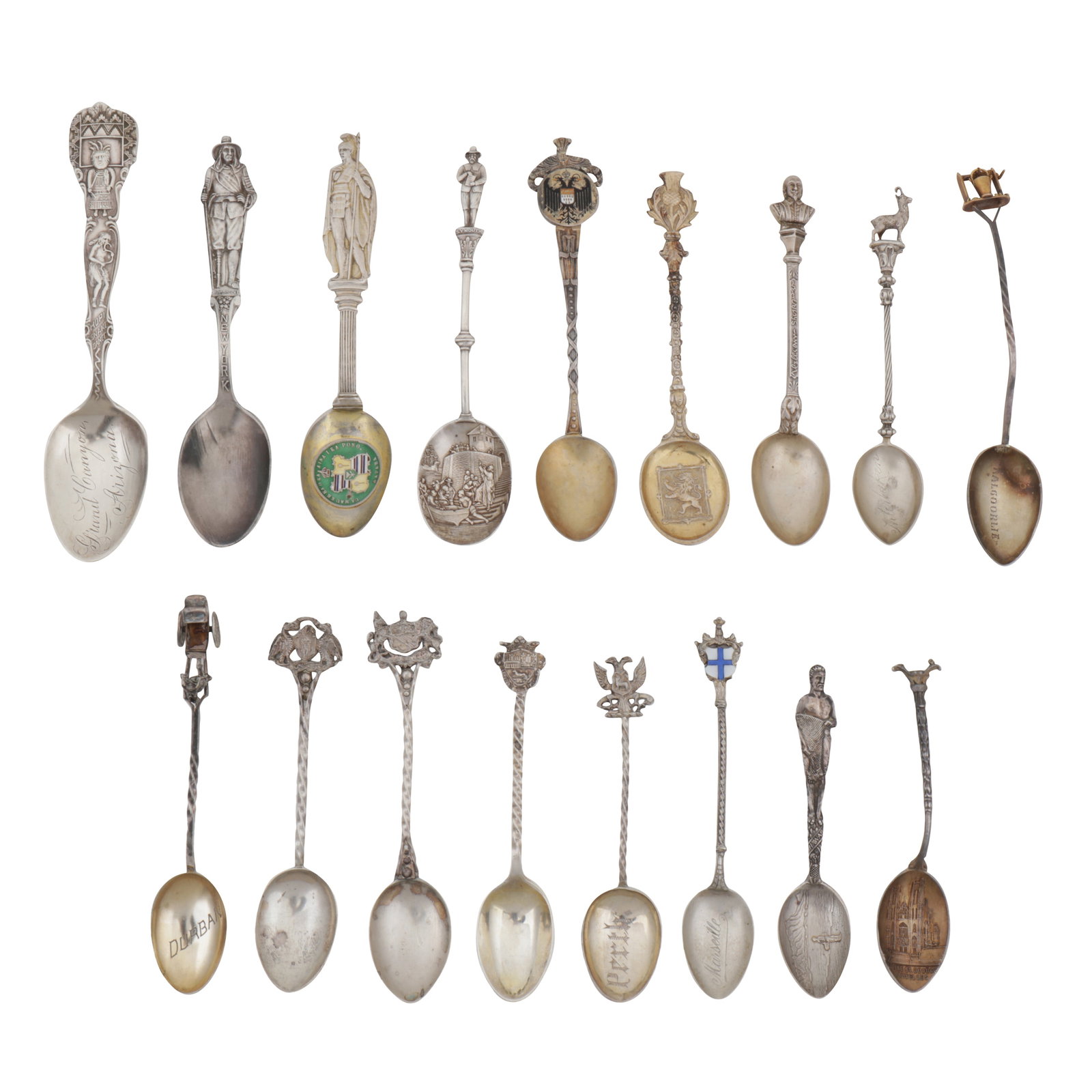 Seventeen sterling and 800 standard silver souvenir spoons (1 of 1)