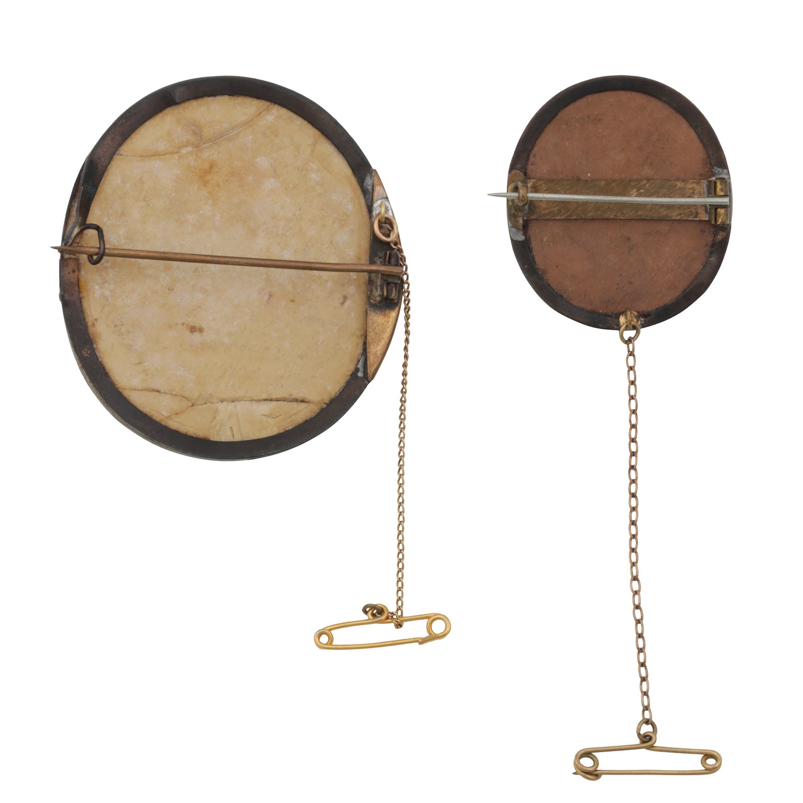 Two lava cameo brooches Black metal - 3