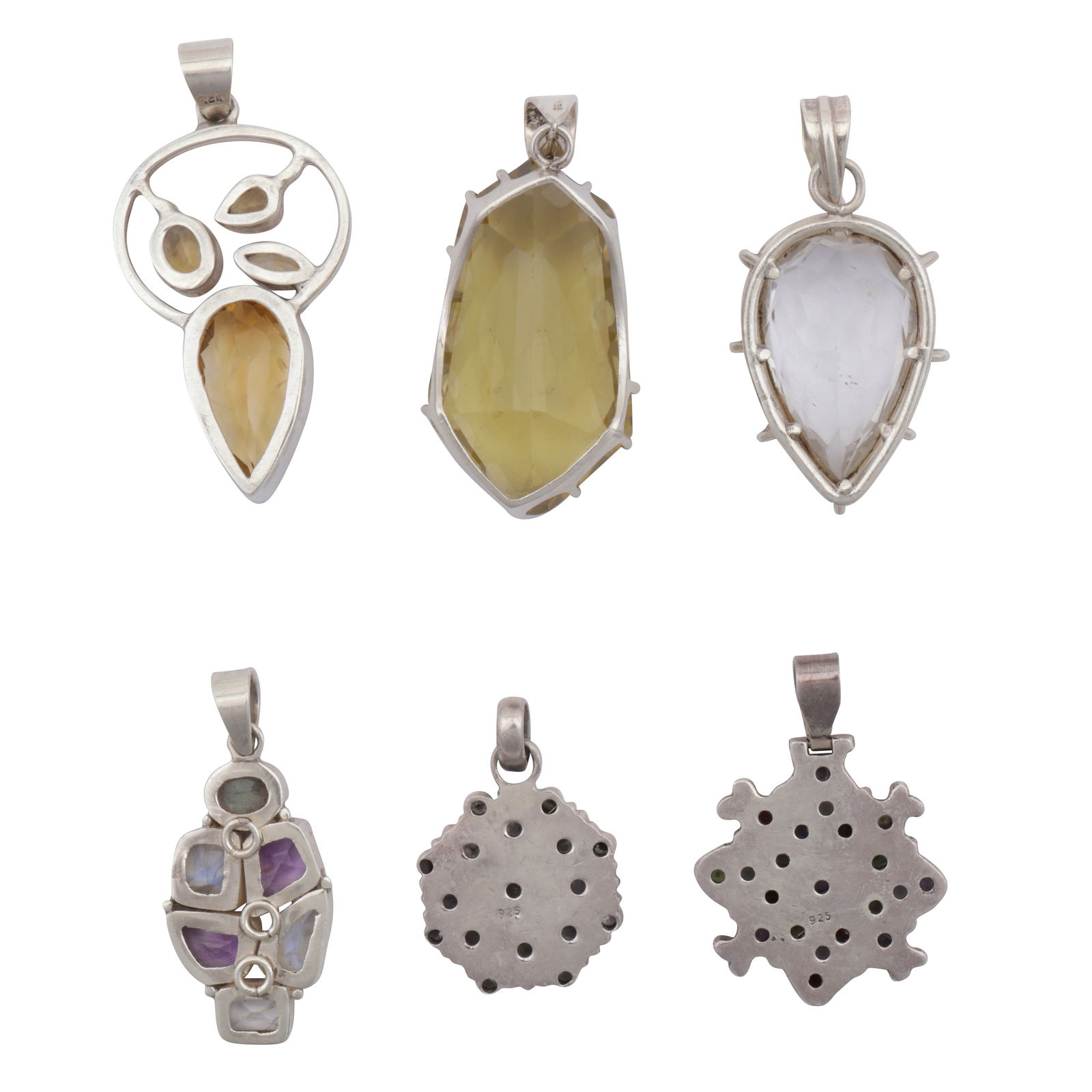 Six gem set pendants White metal - 2