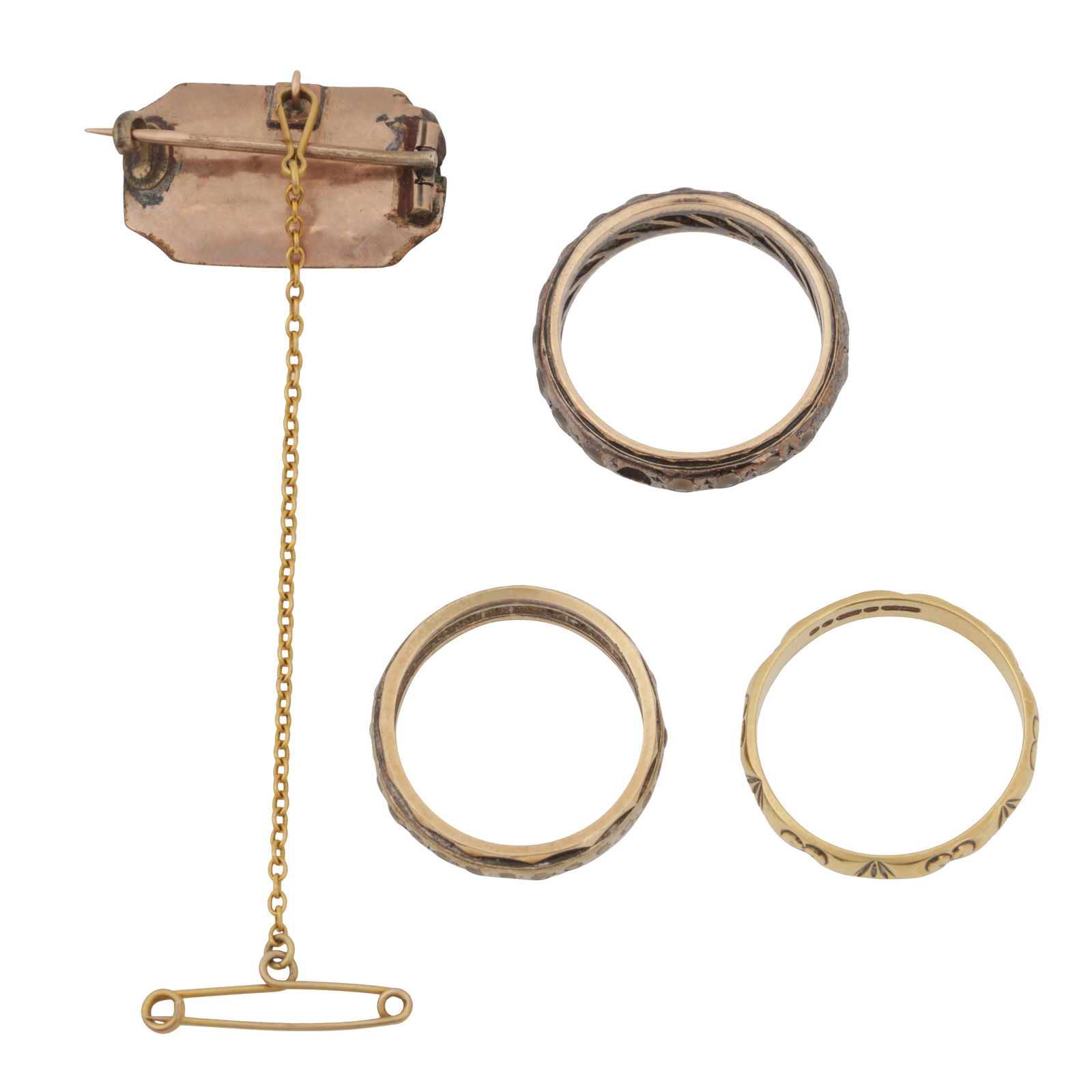 Three bands and a memorial brooch Yellow metal - 2