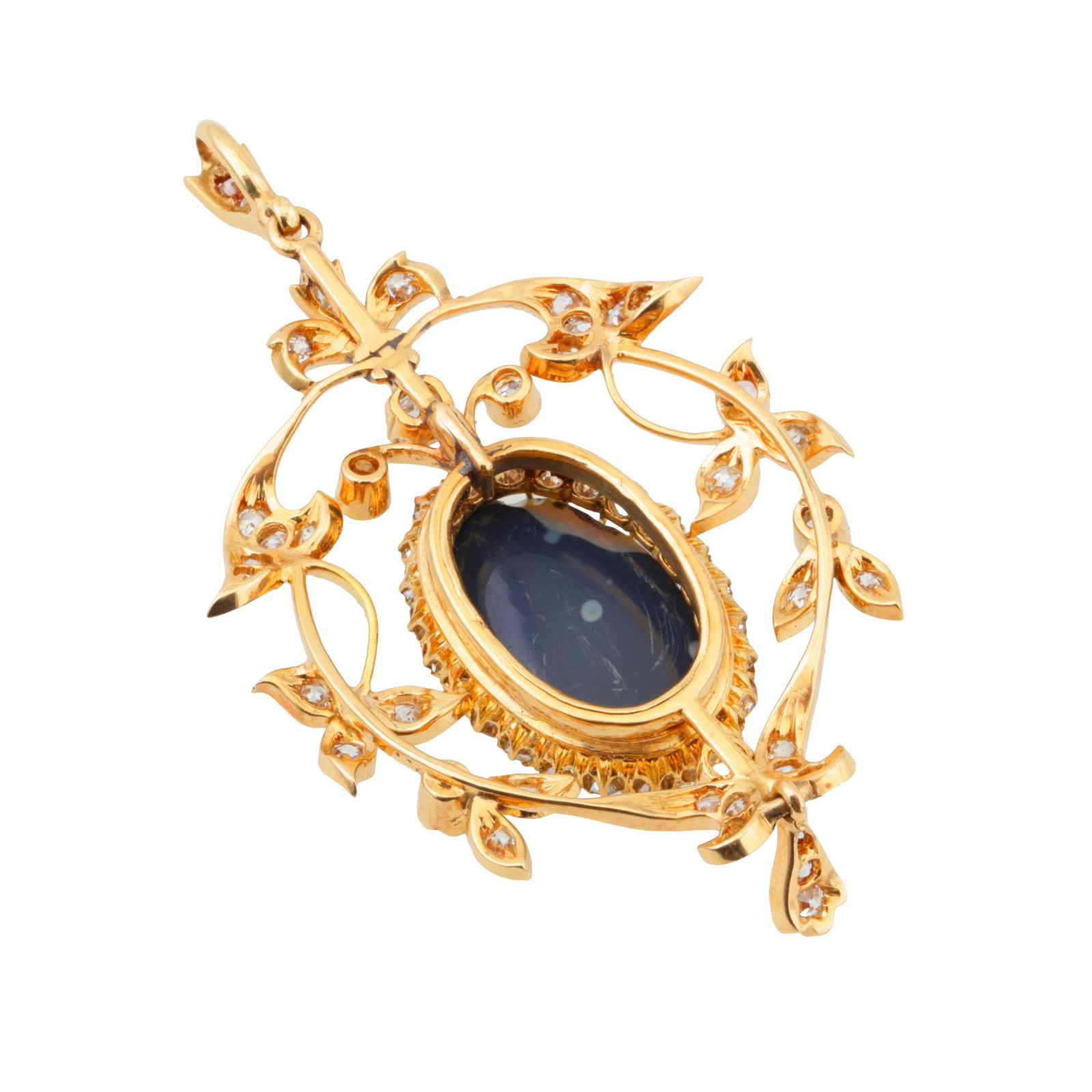 An opal and diamond pendant, early 20th century Yellow metal - 2