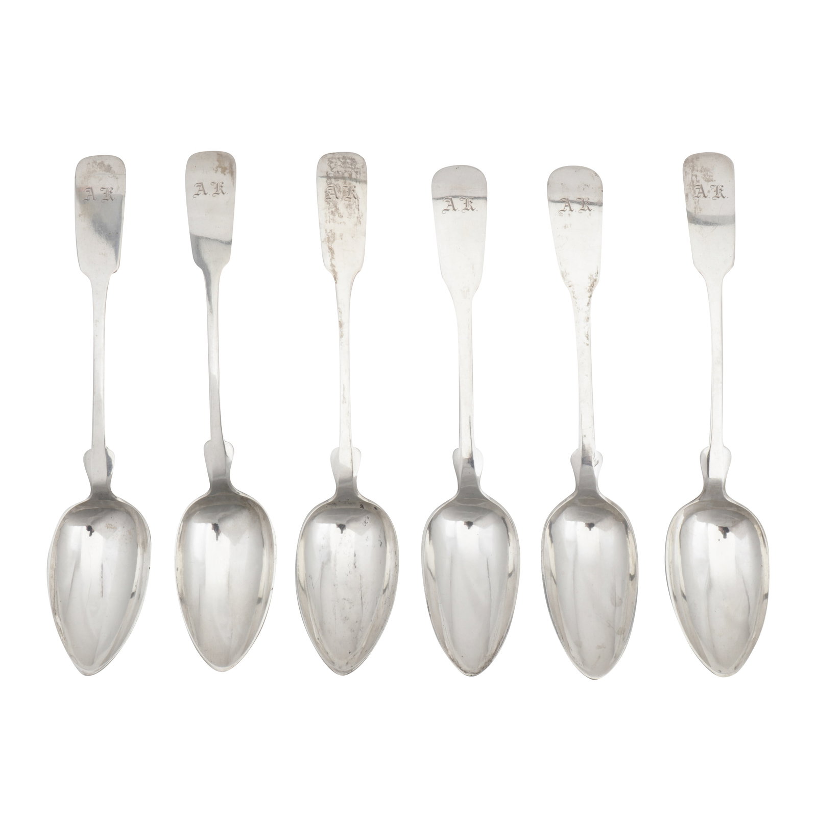 Six late 19th century German 750 standard silver tablespoons: Six late 19th century German 750 standard silver tablespoons Fiddle pattern, two dated 1881. (6) Weight – 280 grams / 9 ozt