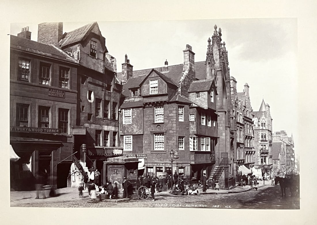 James Valentine (1815-1879) Scottish Scenery Photographs. A Large and heavy album with over 70: Album size 15" x 11" image sizes approx 11" x 7 1/2". First few pages and titles page loose from binding, all photographs intact. Featuring many famous Scottish scenes, including Edinburgh, Glasgow, I