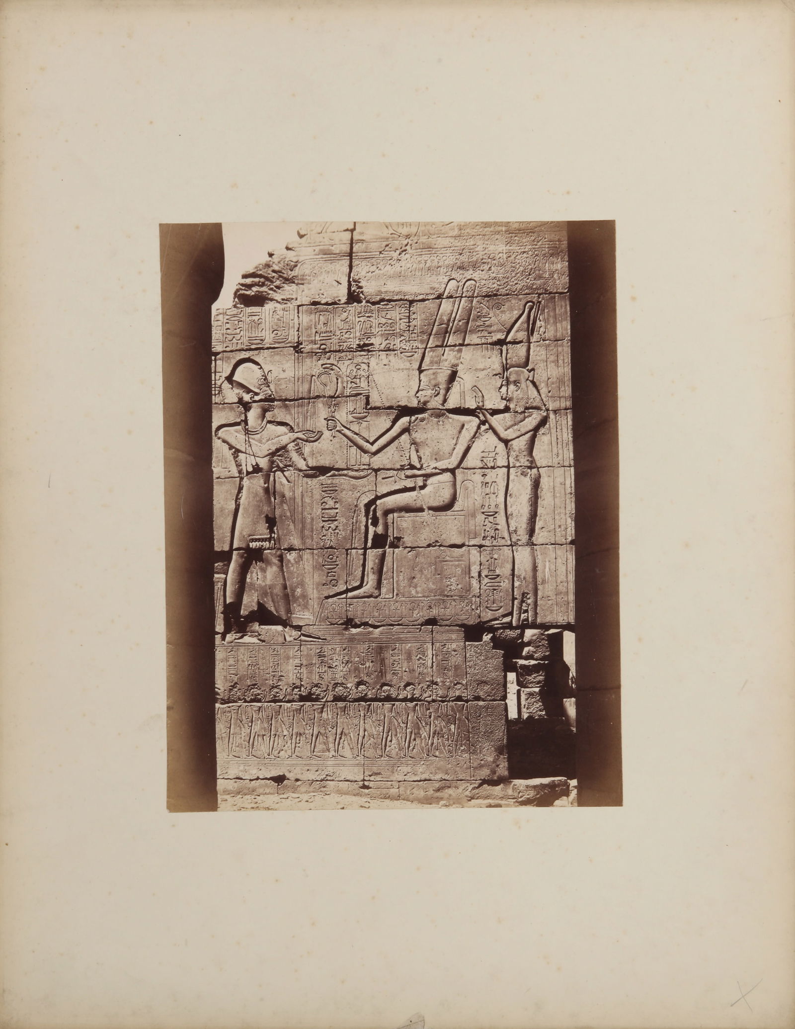 Antonio Beato (1835-1910) [Egypt] Bas-relief Studies, c.1860s-1870s: A group of 27 albumen prints, image sizes 26 x 20cm or the reverse, pasted down to period card, overall measuring 45.8 x35.7cm, most signed in the negative, and captioned in pencil lower margin. Subje