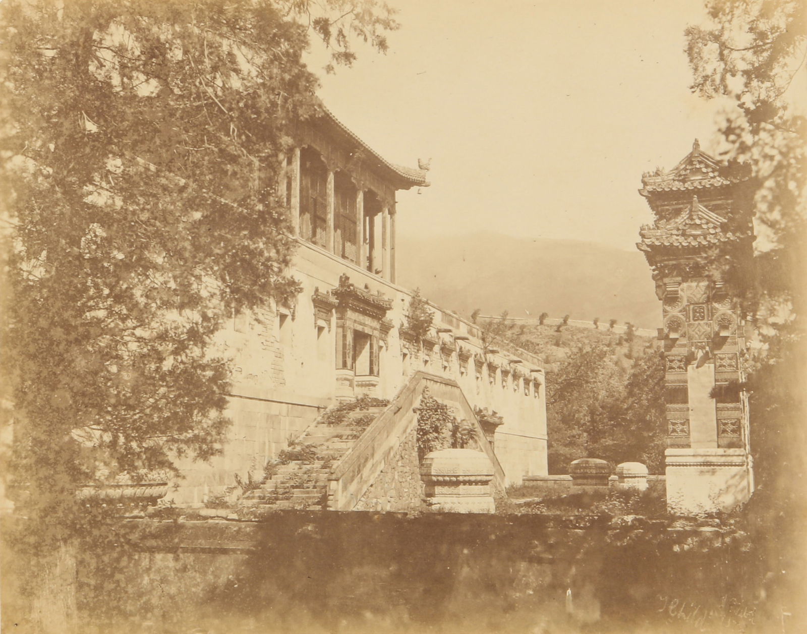 Thomas Child (1841-1898) Beijing, c.1870s: A selection of 3 albumen prints, image size 20 x 15cm (smallest) to 18.5 x23.5cm (largest), each pasted down to period card, overall measuring 35.5 x45.5cm, 2 signed in the negative, each captioned in