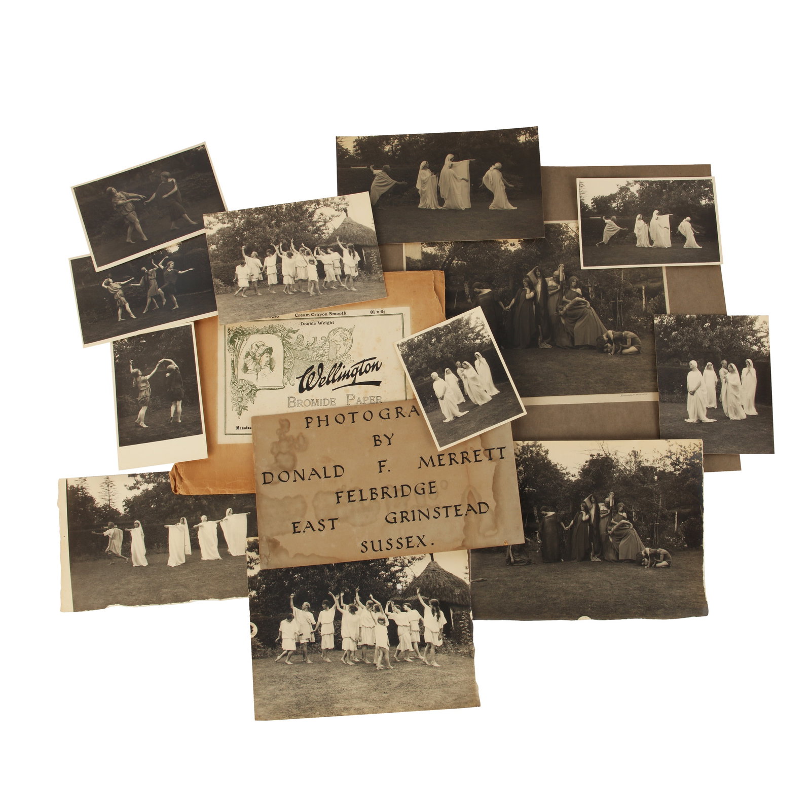 Donald Merrett (1899-1980) "Spring Dancers", c.1920s: A fascinating group of outdoor, avant-garde performance studies by British amateur photographer Donald Merrett, comprising 26 bromide prints, measuring 12 x 11cm (smallest) to 16.5 x 23cm (largest, al