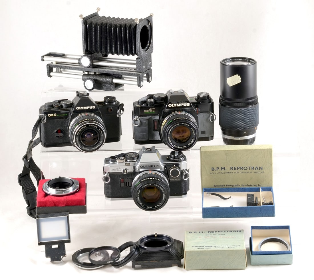 Olympus OM10 & OM40 Macro Outfit. With extensive BPM bellows set. (1 of 1)