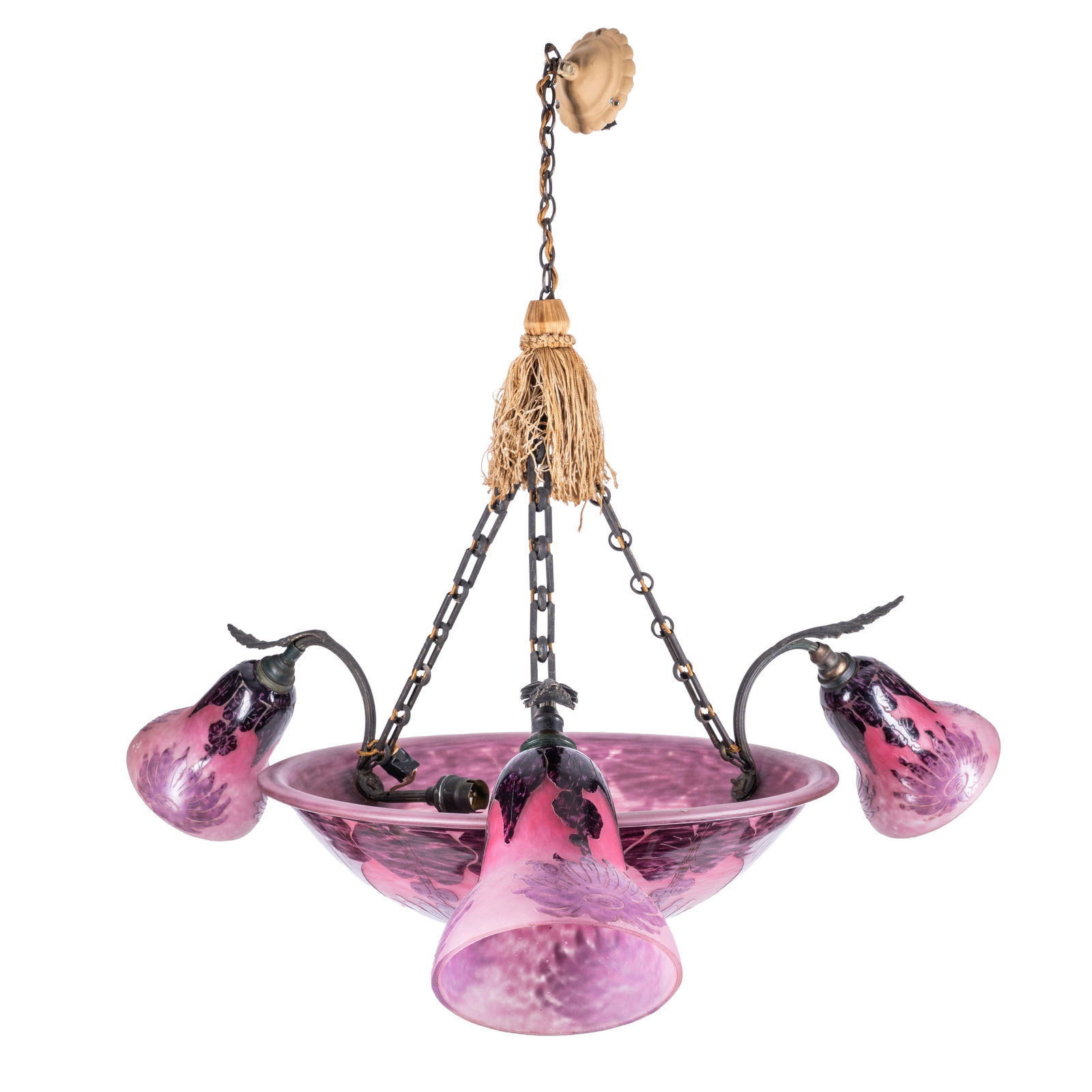 Charles Schneider (French 1881-1953) for Le Verre Francais Dahlia pattern chandelier ceiling light (1 of 1)