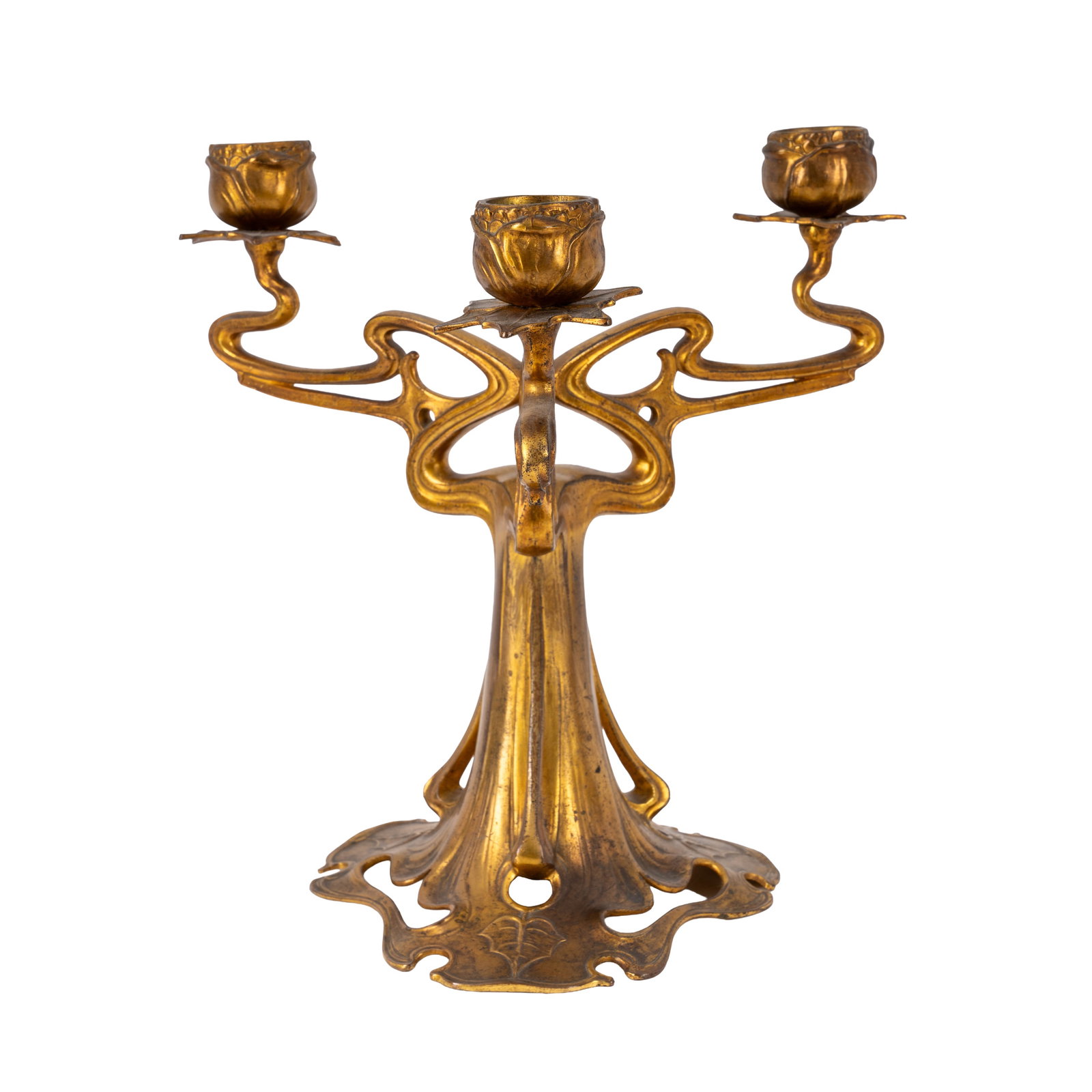 Art Nouveau Three branch candelabrum: Circa 1900 Gilt bronze Unmarked 25.5cm high