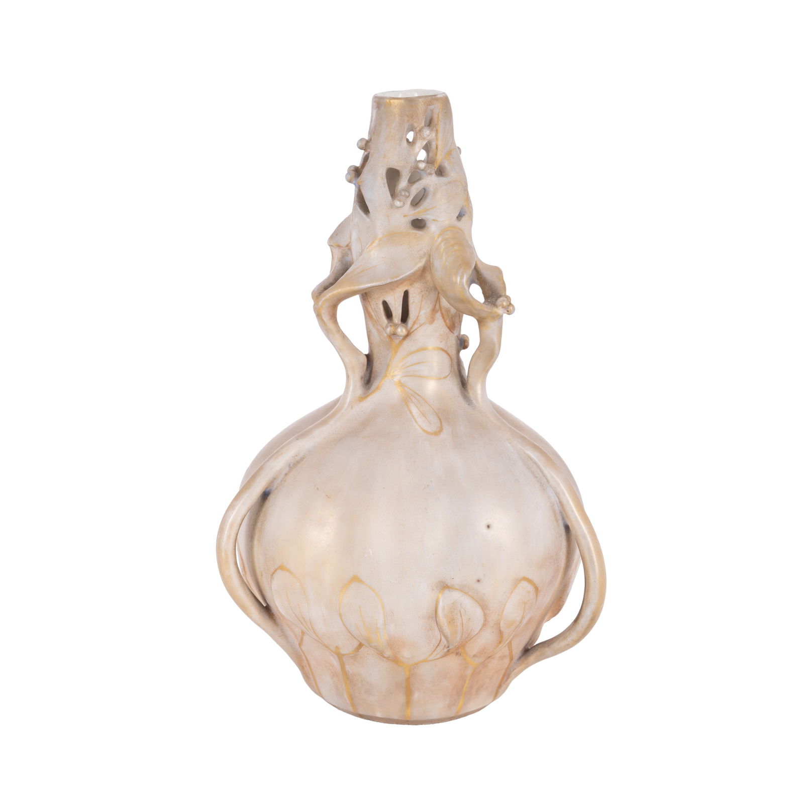 Riessner, Stellmacher & Kessel (Amphora), Turn Teplitz Art Nouveau Mistletoe vase with twin twist (1 of 1)