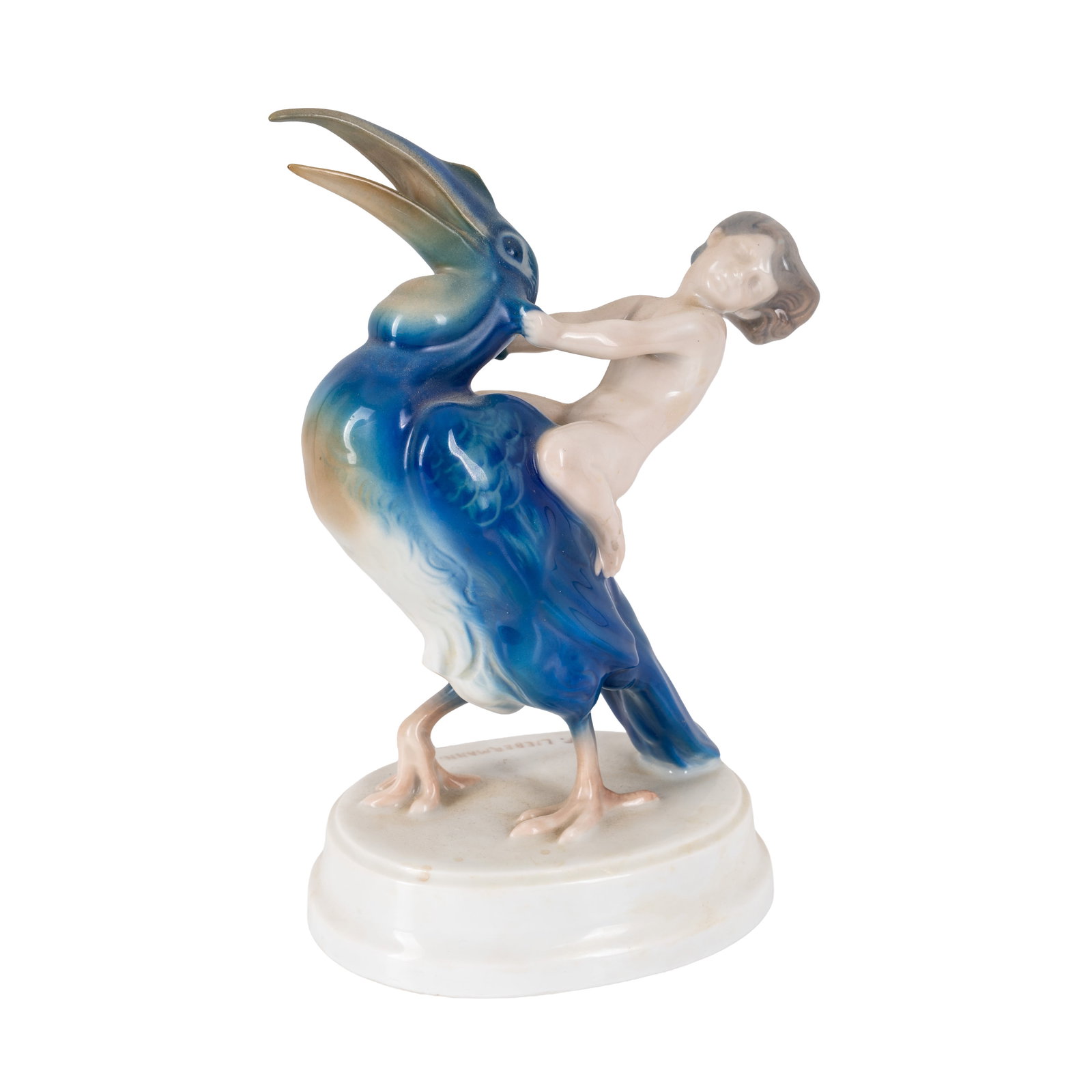 Ferdinand Liebermann (German 1883 – 1941) for Rosenthal ‘High School’ boy riding a marabou: Early 20th century Porcelain Signed 'F.LIEBERMANN', printed factory stamp 23cm high