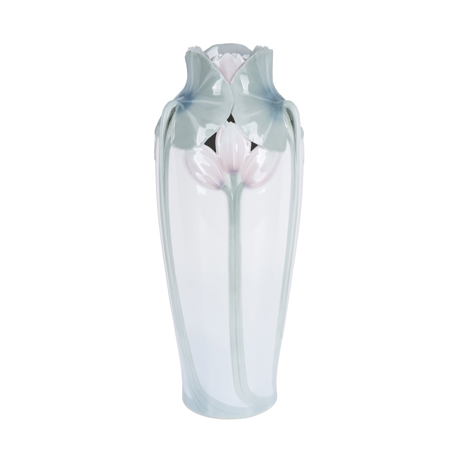 Karl Lindstrom (Swedish 1865-1936) and Waldemar Lindstrom for Rorstrand Tall vase with green lily: Circa 1900 Porcelain Underside with printed Rorstrand stamp, incised '12883' and artists monogram 'KL' 42cm high Provenance:Bonhams Lot 12, Decorative Arts from 1860, 19 June 2015