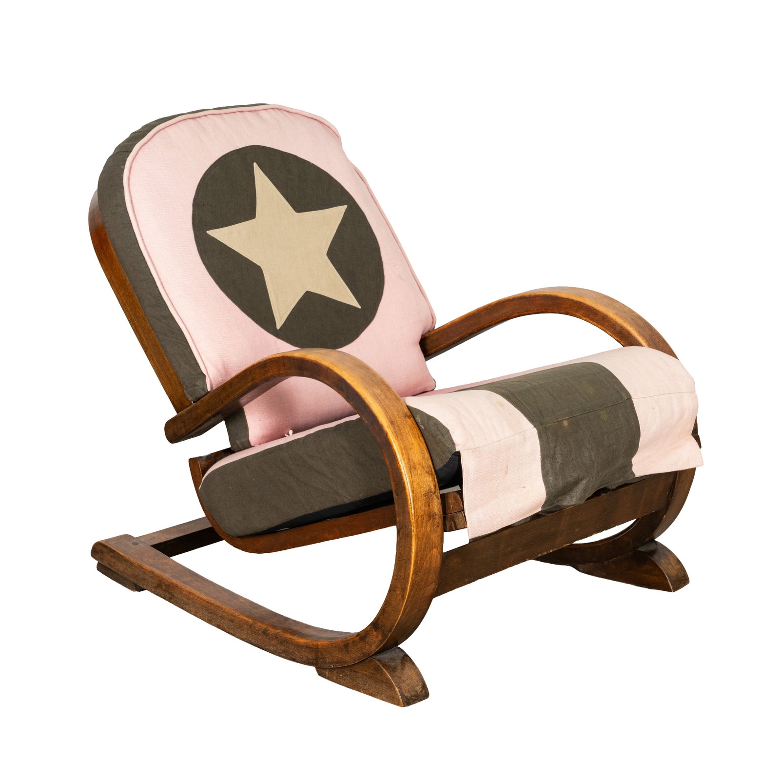 Attributed to Heal's, Britain Art Deco Famulus Cantilever Armchair: Circa 1920s to 1930s Birch bentwood, upholstery Applied plaque 'R. D. No 809095' 63cm high x 60cm wide x 90cm deep