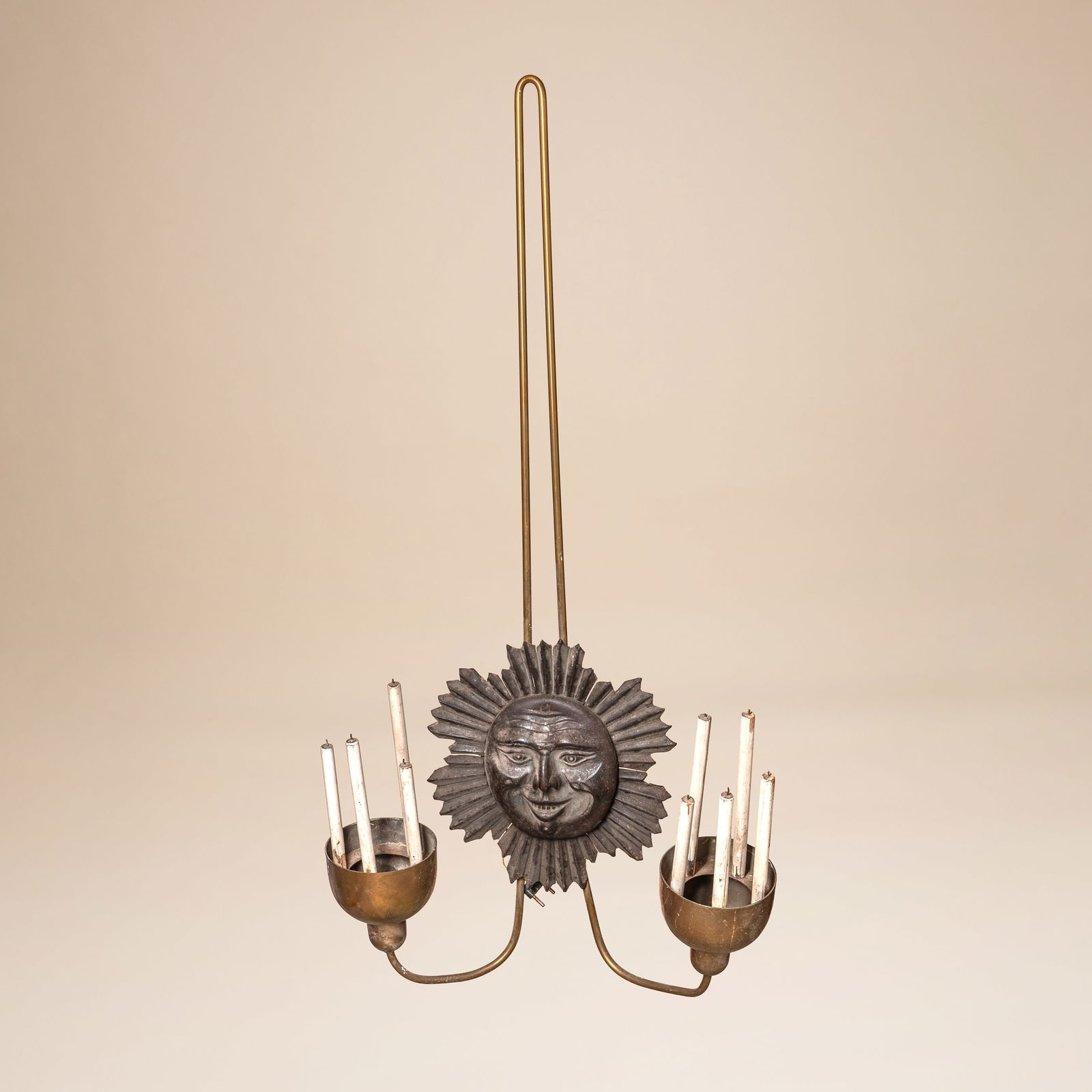 Directoire-Style Gilt and Patinated Bronze Sconce with celestial motif: Circa 1940 Bronze, polished brass 116cm high Provenance:From a private collection, London