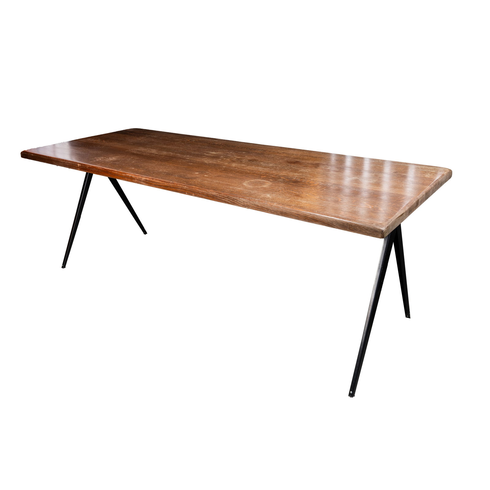 Friso Kramer (Dutch 1922-2019) and Wim Rietveld (Dutch 1924-1985) for HAY 'Pyramid 02' Dining Table: Circa 1950s Enamelled metal, oak 78cm high x 215cm wide x 87cm deep